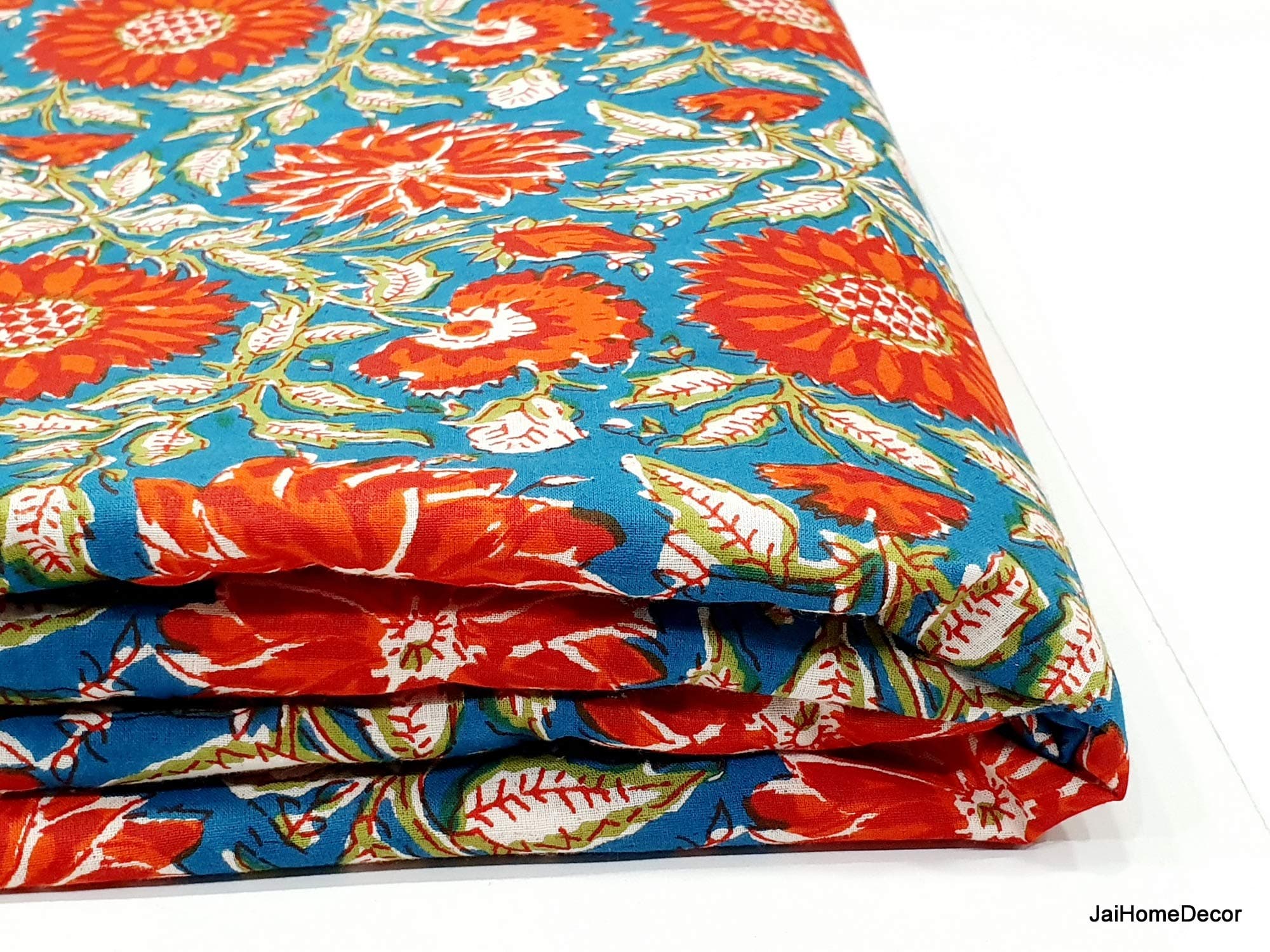 Worldoftextile Pure Cotton Jaipuri Block Print Unstitched 2.5 m Kurti Fabric (Multicolour, Free Size)