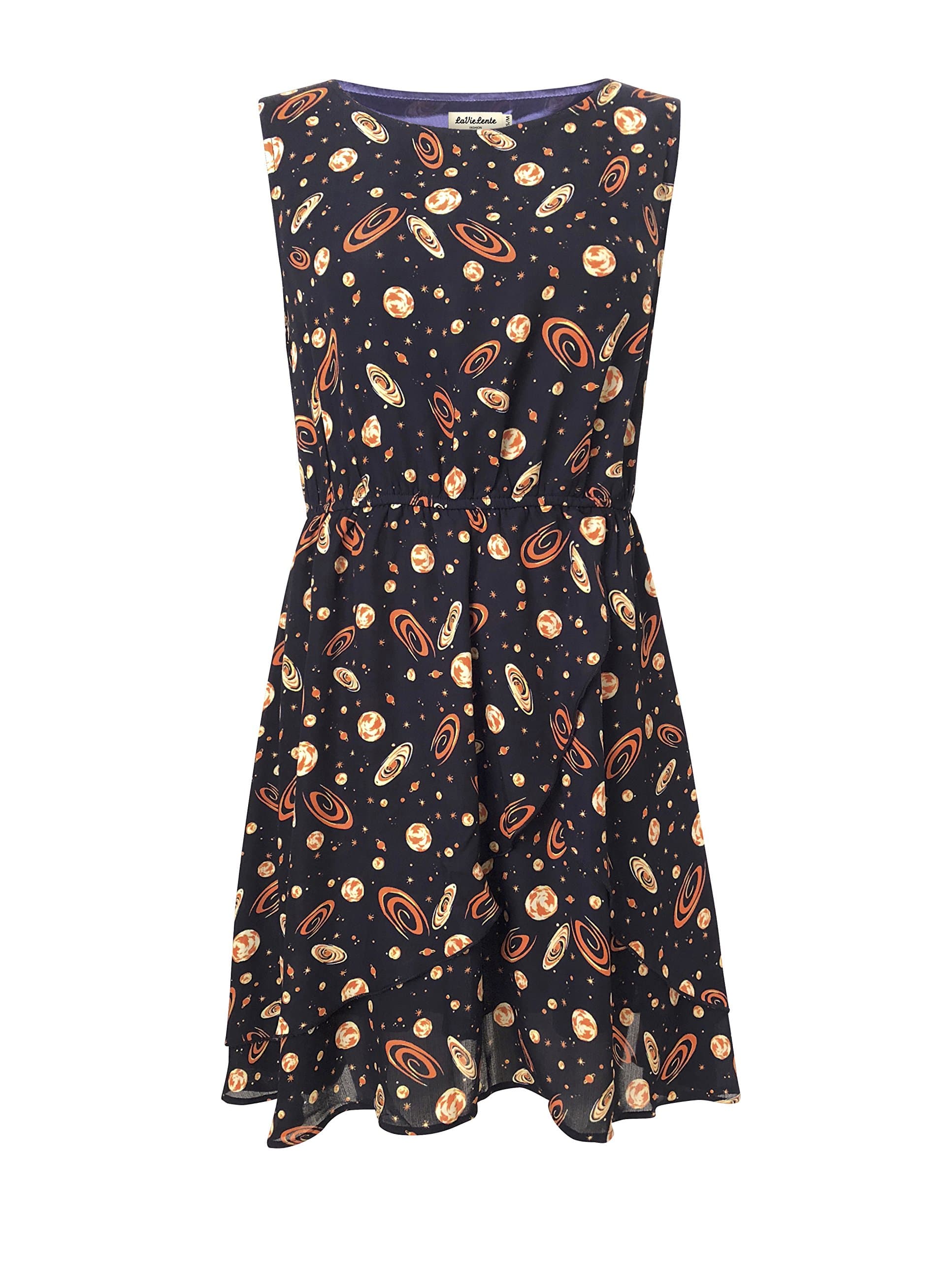 LaVieLente Galaxy Print Pattern Midi Dresses with Tulip Hem and Sleeveless Designs (Multicoloured, Medium/Large)