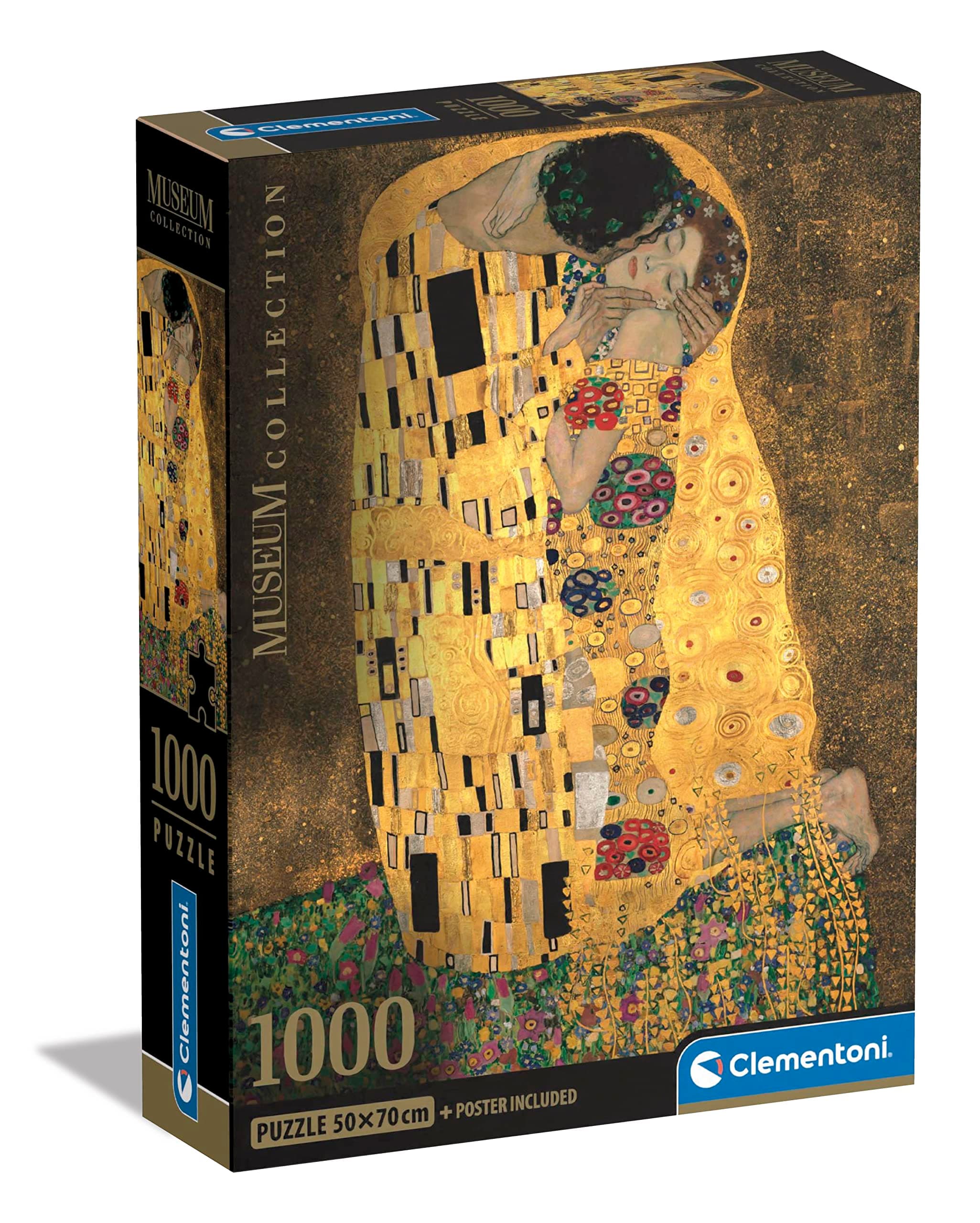 Clementoni | Gustav Klimt The Kiss Puzzle 1000 Pieces for Adults 18+ | Art Nouveau Gold | Poster Included to Frame | FSC Recycled | Adult Gift Idea | Home Decor