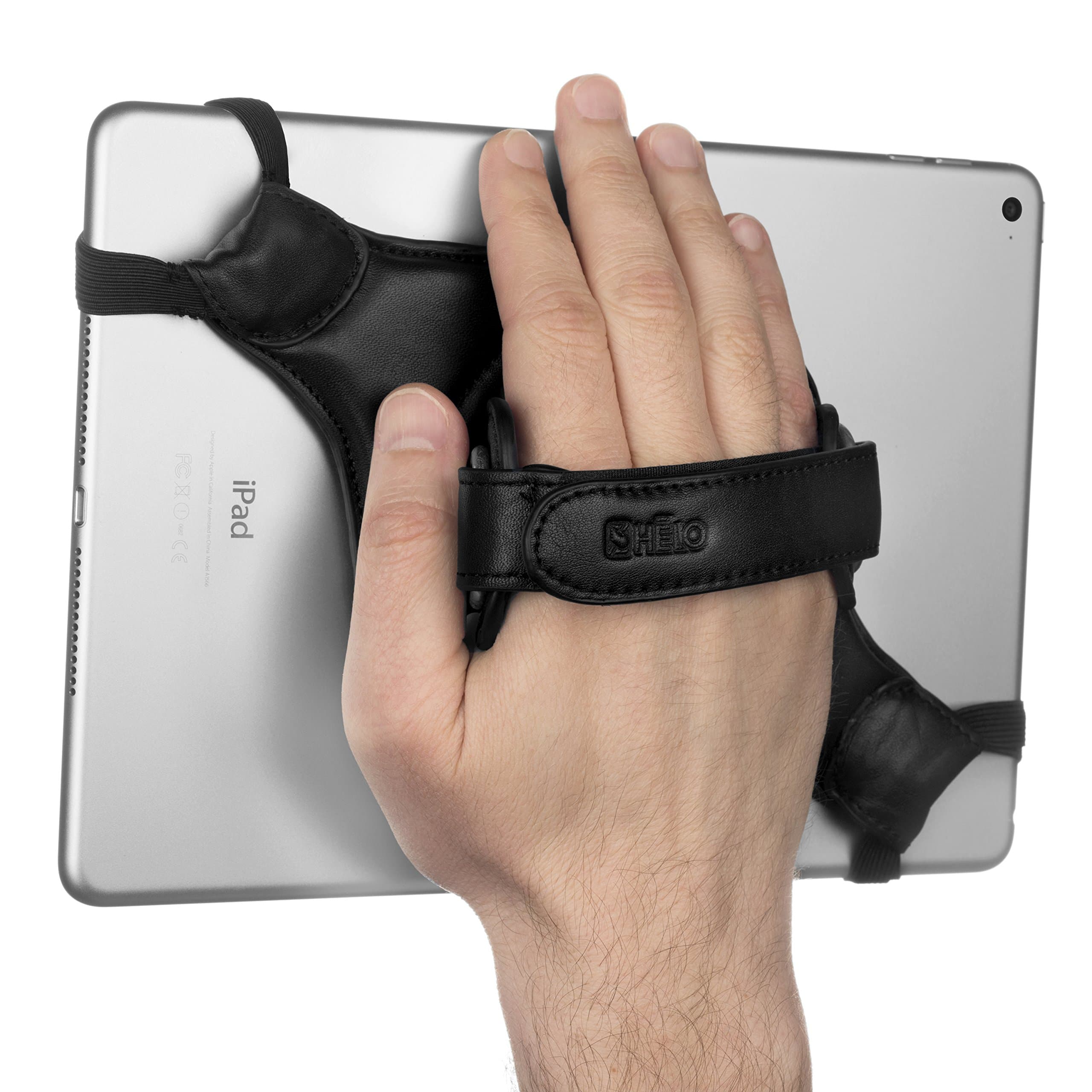 HELO Tabletstrap Pro | Leather 360 Degree Rotation Security Hand Holder Strap for Android and iPad Full Sized Tablets | Extra Loop Sets to Customize Fit with Case or Alone