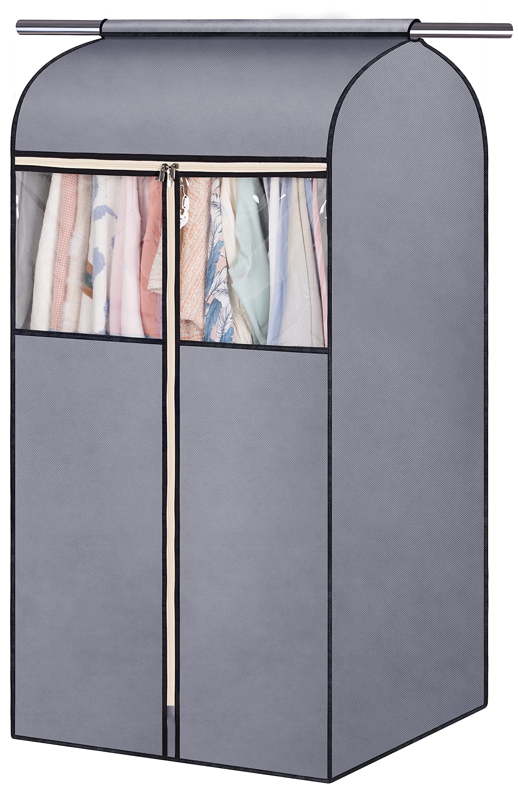 SLEEPING LAMB 43'' Garment Bag Organizer Storage with Clear PVC Windows Garment Rack Cover Well-Sealed Hanging Closet Cover for Suits Coats Jackets, Grey (Hanging Rod Not Included)