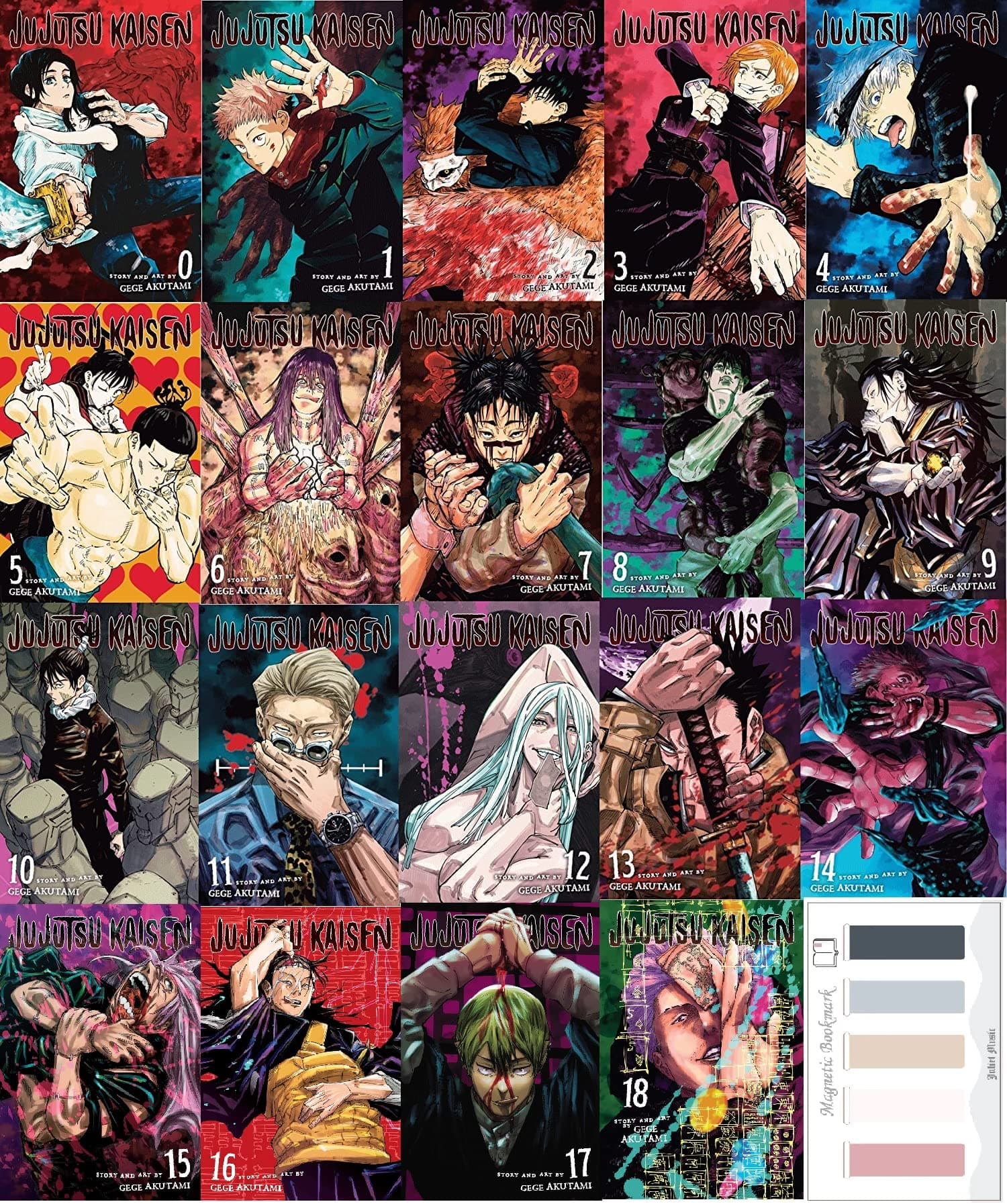 Juliet Music Jujutsu Kaisen Manga Series (Volume 0-18) 19 Books Collection Set by Gege Akutami & Magnetic Bookmarks