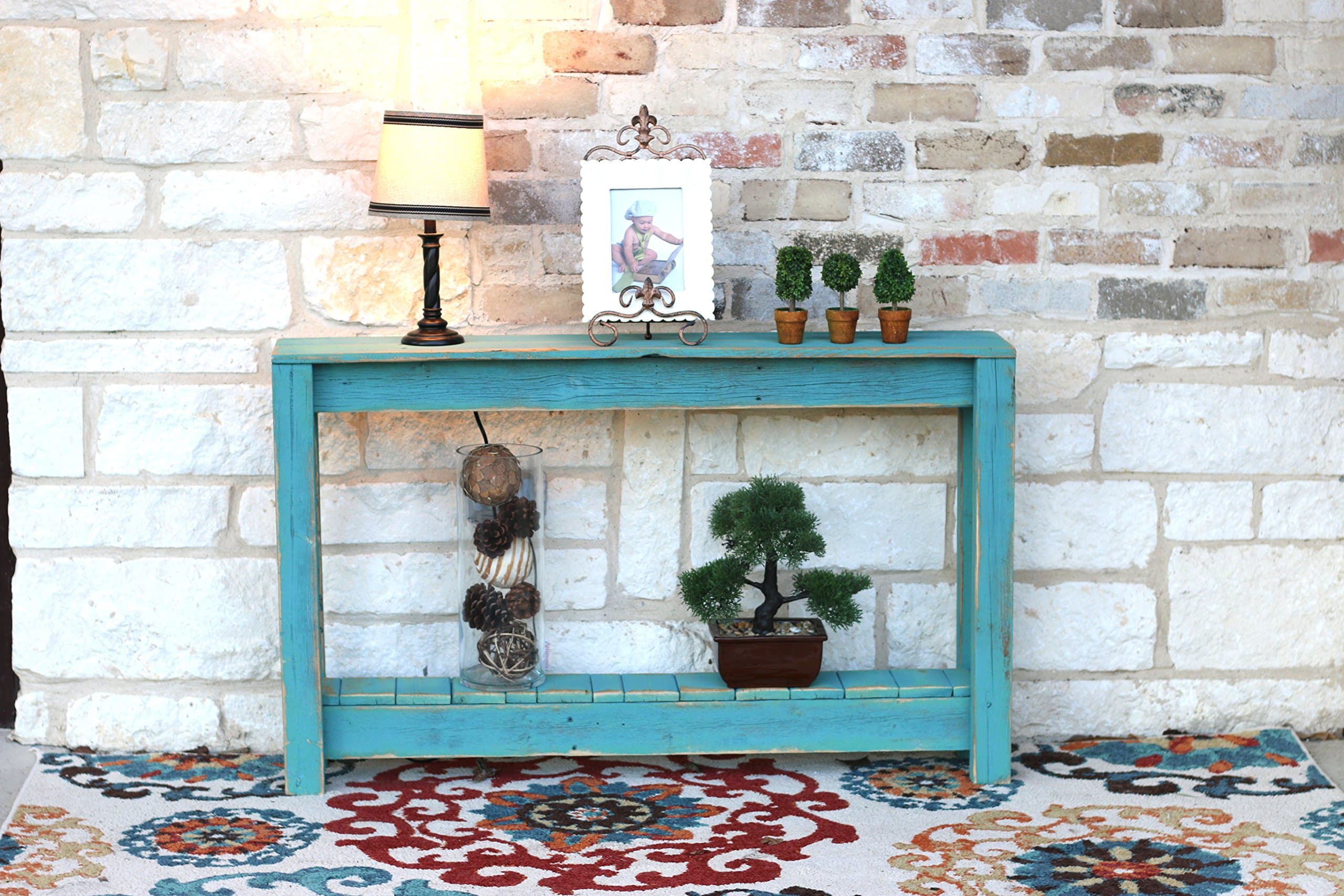 Doug and Cristy Designs Turquoise Rustic Entry Way Table 46" L