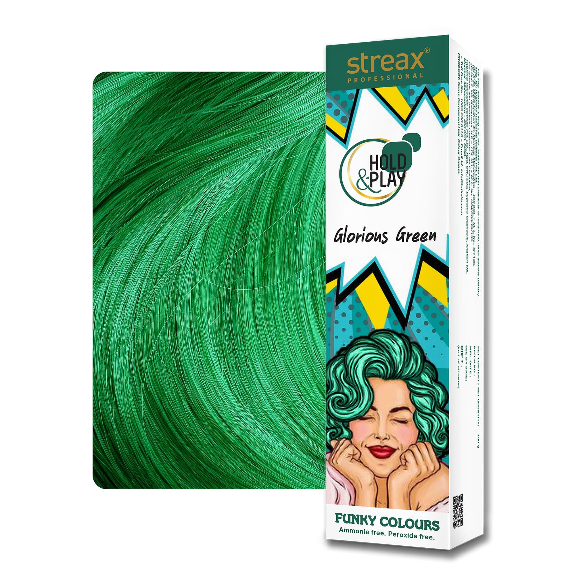 Hold & Play Funky Colour Glorious Green - 100gm | Semi-Permanent Hair Colour for Women | Green | Ammonia & Peroxide Free
