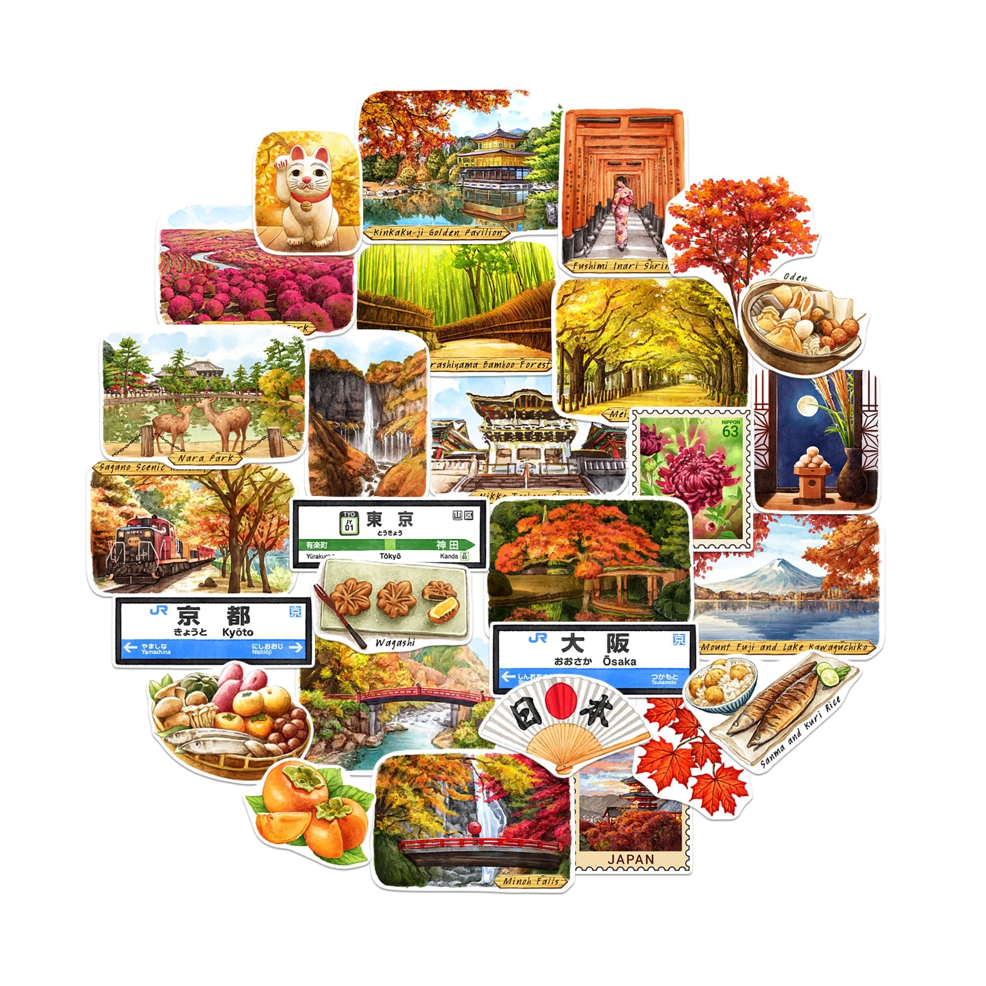 Navy Peony Autumn Japan Travel Stickers