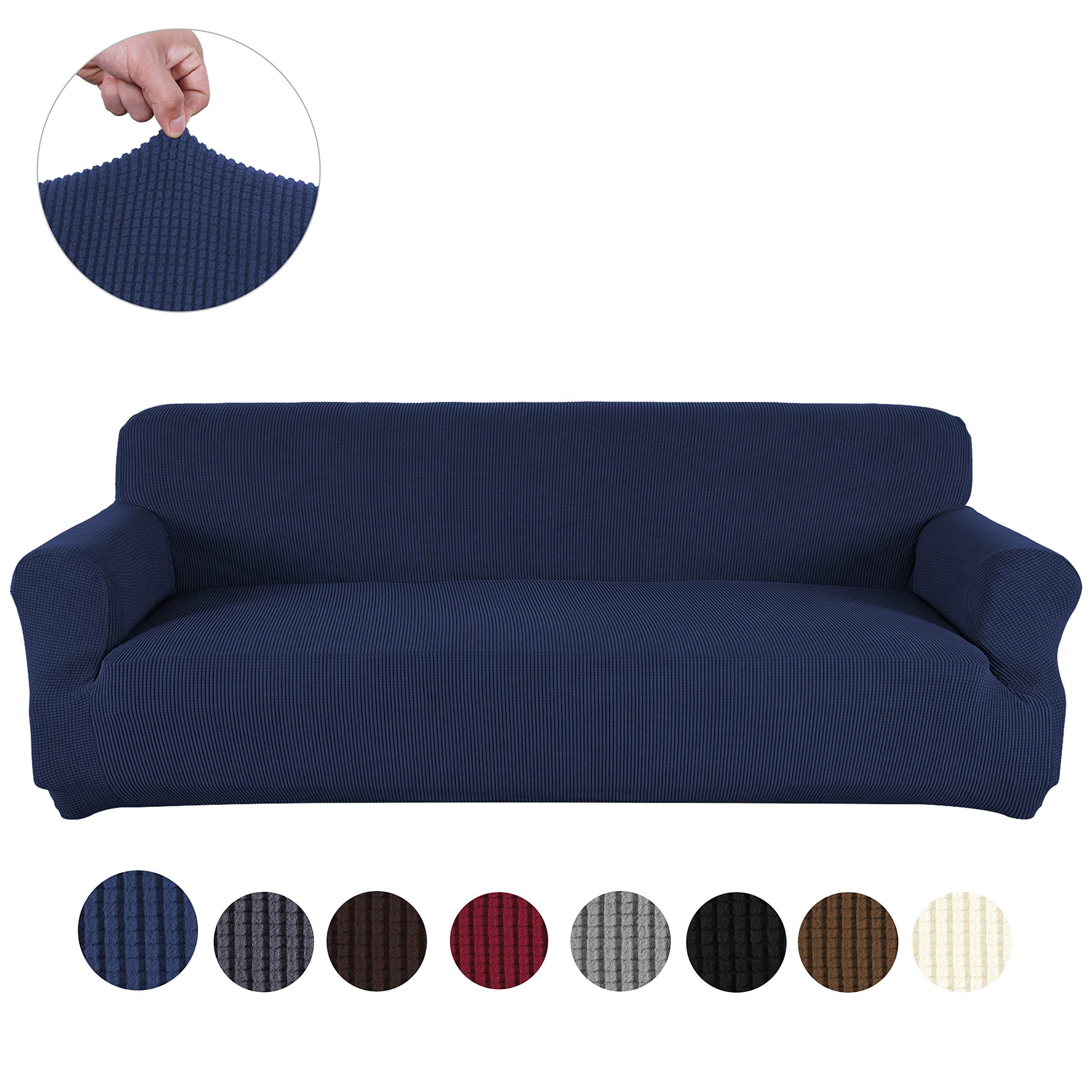 sancua Stretch Spandex Sofa Cover 3 Seat Couch Cover Non Slip Sofa Slipcover with Elastic Bottom for Living Room Furniture Protector Couch Slipcover for Dogs, Cats and Pets (Sofa, Navy)