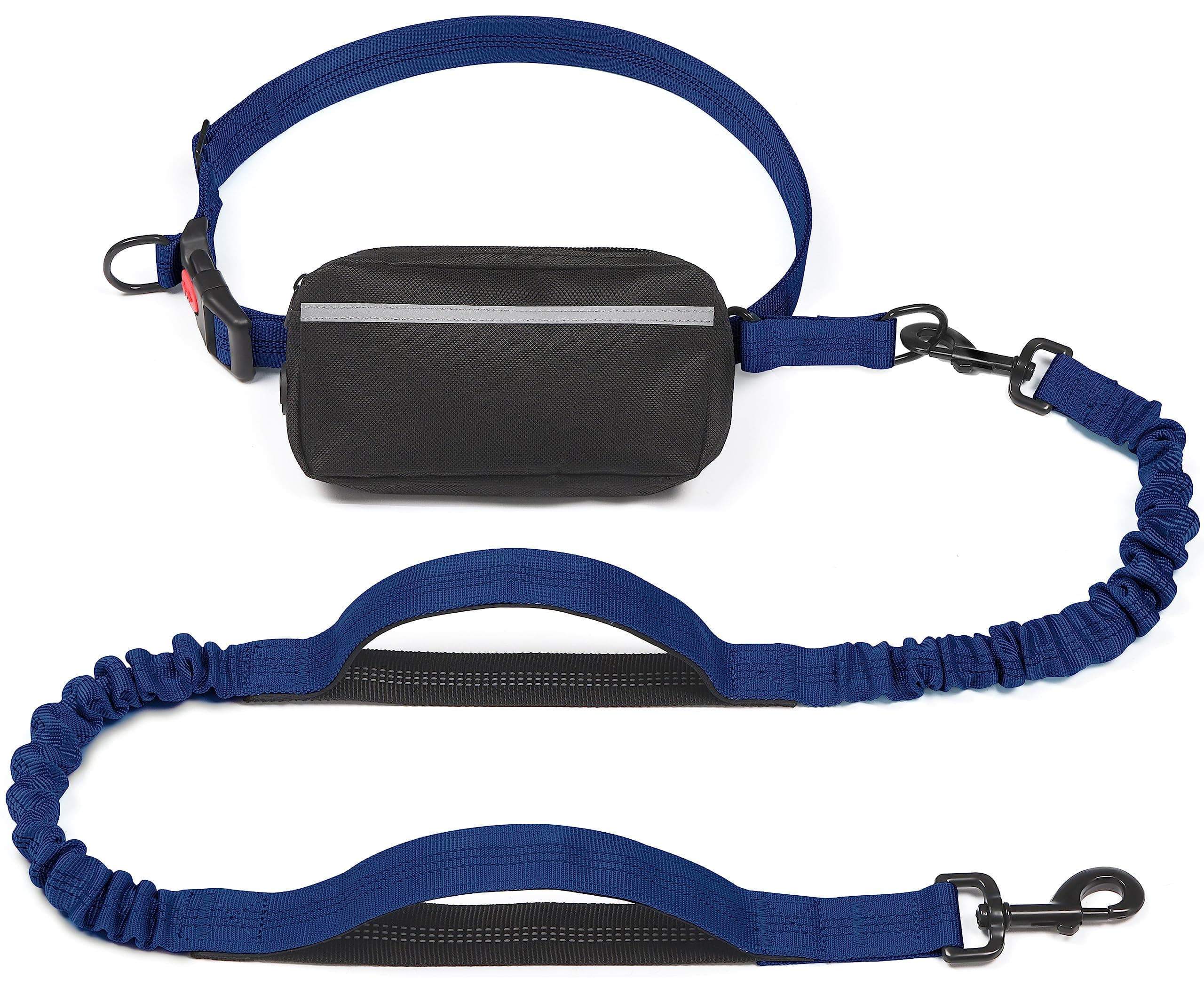 iYoShop Hands Free Dog Leash with Zipper Pouch, Dual Padded Handles and Durable Bungee for Walking, Jogging and Running Your Dog (Large, 25-120 lbs, True Navy)