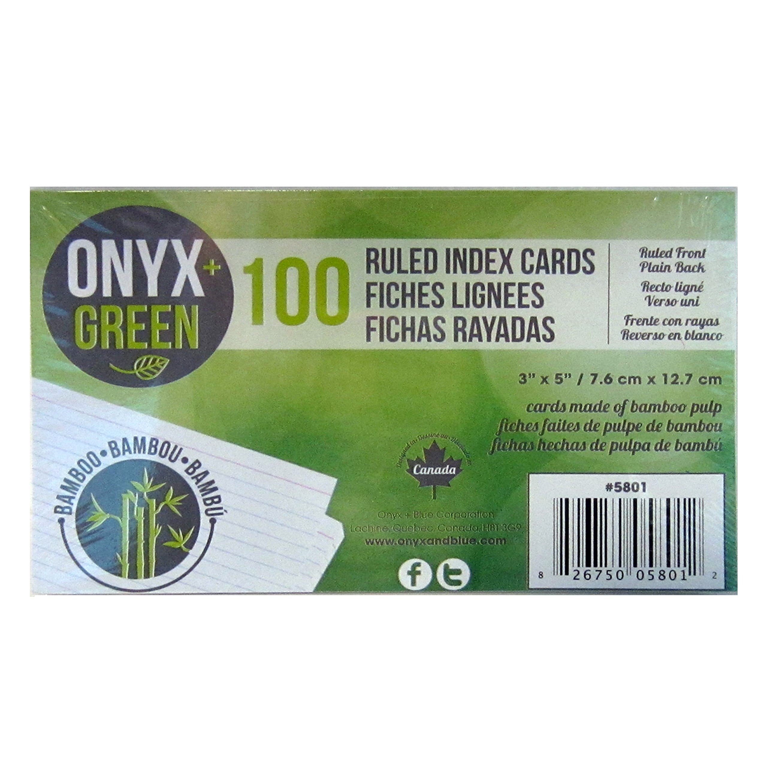 Onyx and Green 100-Pack Index Cards, 3 x 5-Inch, Ruled, Bamboo Paper (5801)
