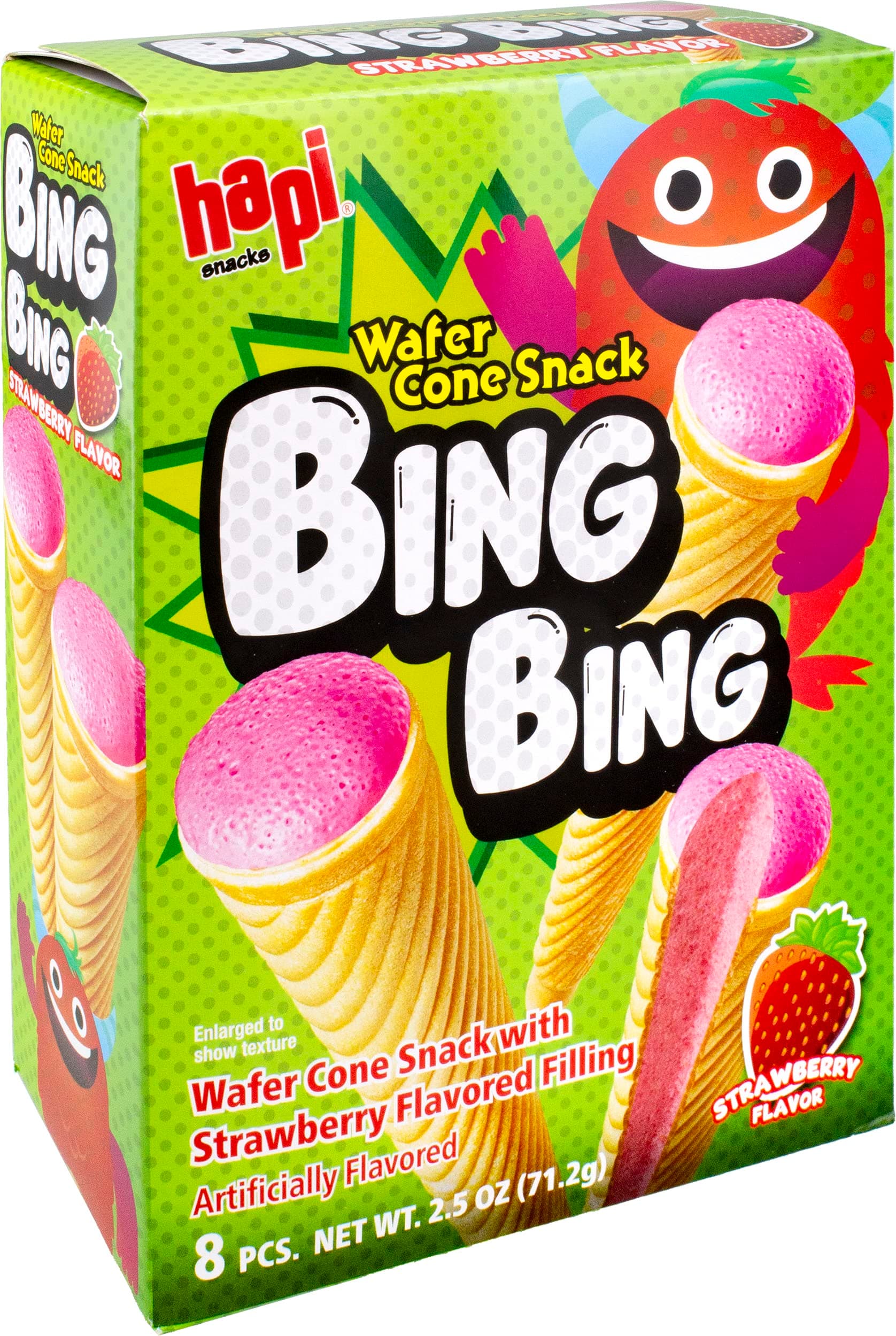 Hapi Bing Bing Cone Snack with Strawberry Flavored Filling, 2.51 Ounce
