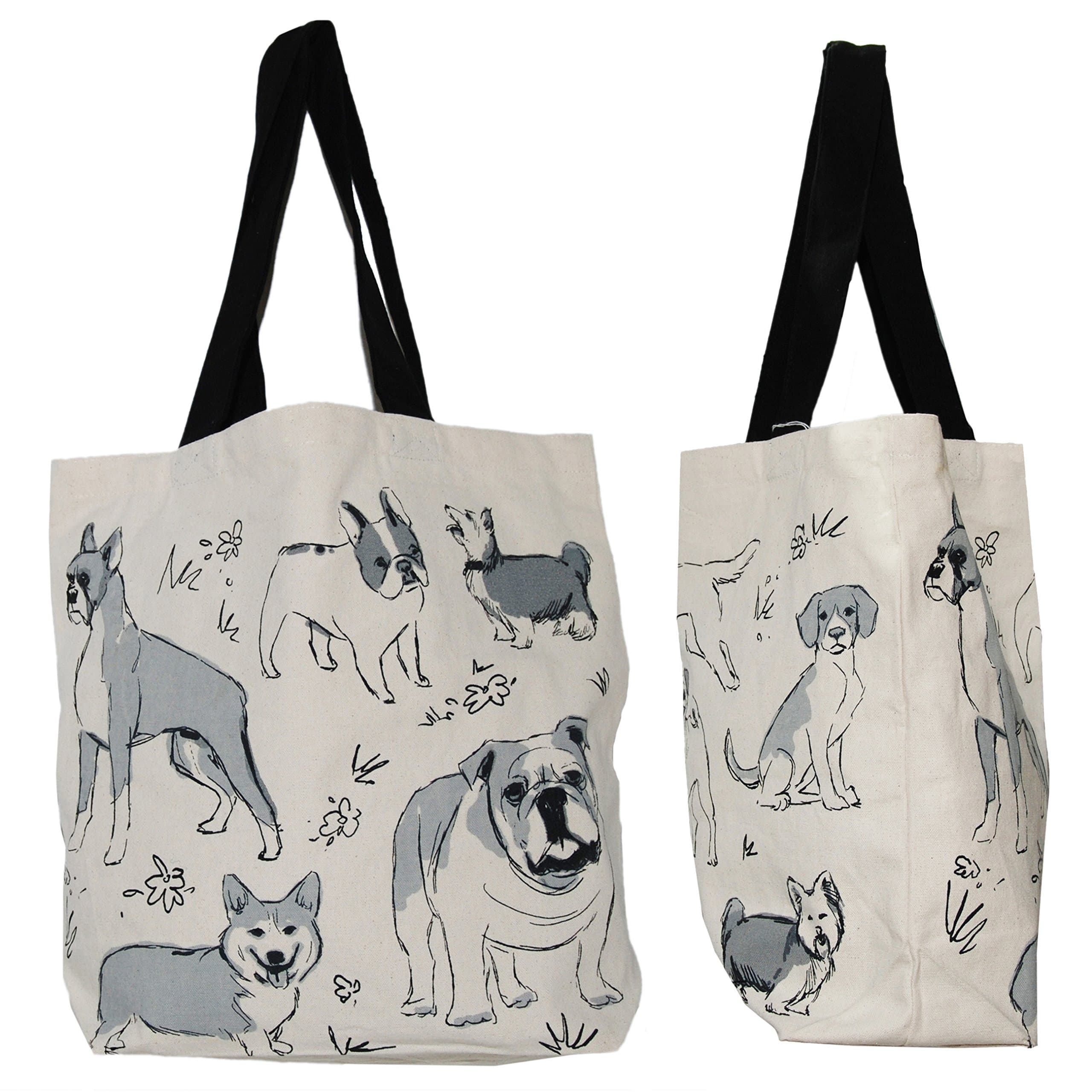 Shopper Tote Bag - Dog Illustrated, Eco-Friendly Reusable Multipurpose Canvas Grocery Bag