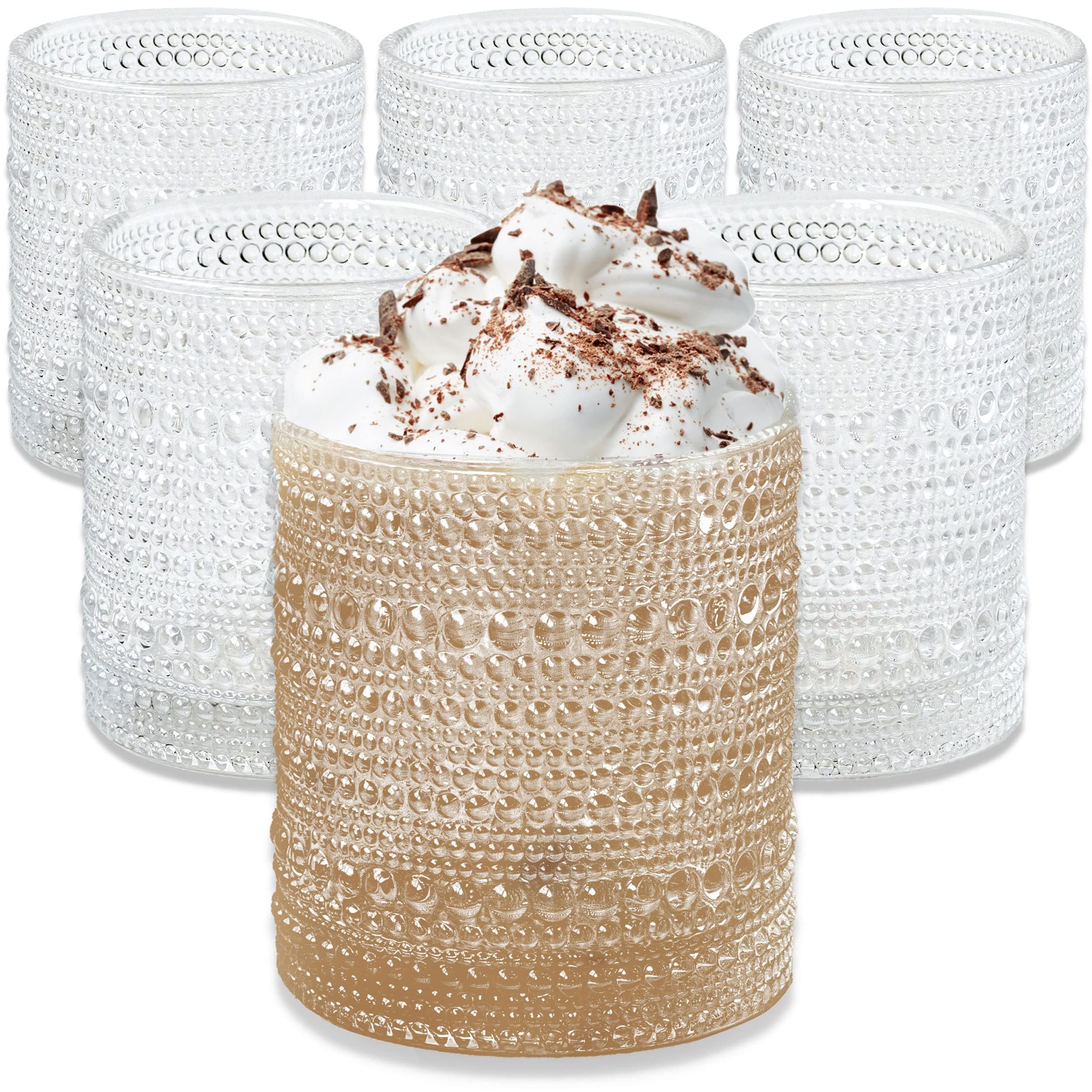 Kate Aspen Clear Beaded Drinking Glasses Set of 6-10 oz Vintage Glassware Set Cocktail Glass Set, Juice Glass, Water Cups | Makes A Great Hostess Gift or Gift for New Home Owners