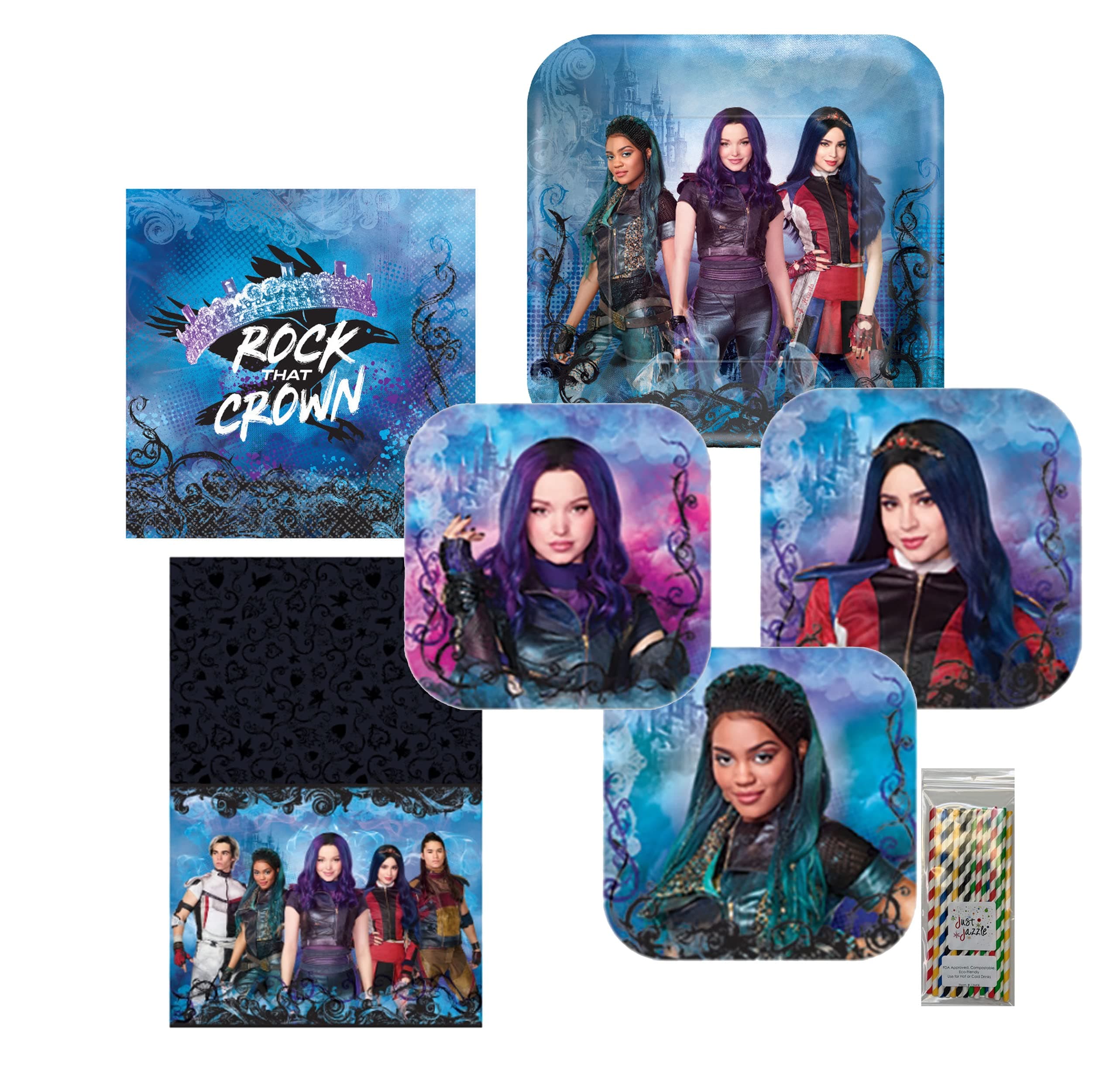 Amscan Disney Descendants 3 Birthday Party Tableware Kit Napkins, Plates, Tablecover Bundle, 16 Guests