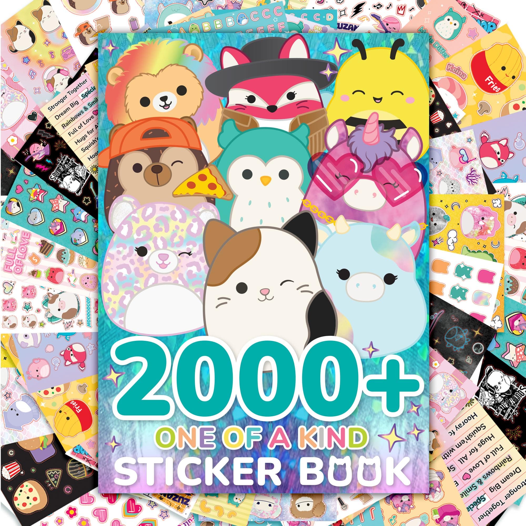 Original Squishmallows 2000+ One of a Kind Sticker Book, 43 Sticker Sheets, Kawaii Squishmallows Stickers for Water Bottle, Notebooks, Party Favor Bags, Cute Stickers & Sticker Books for Kids Ages 4-8