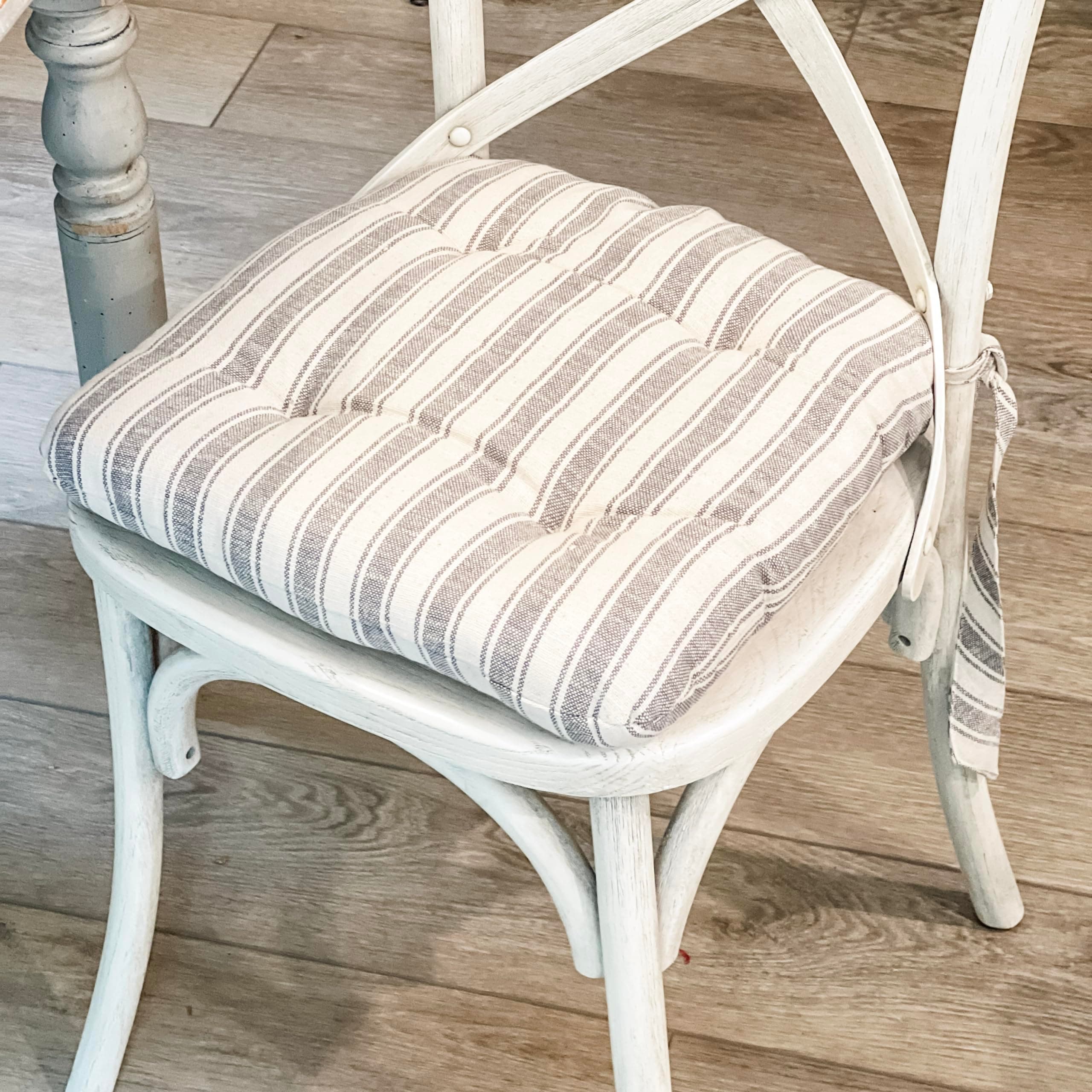Piper Classics Market Place Gray Ticking Stripe Chair Pad 16" x 16" Vintage Farmhouse Kitchen Dining Chair Cushion w/Ties …