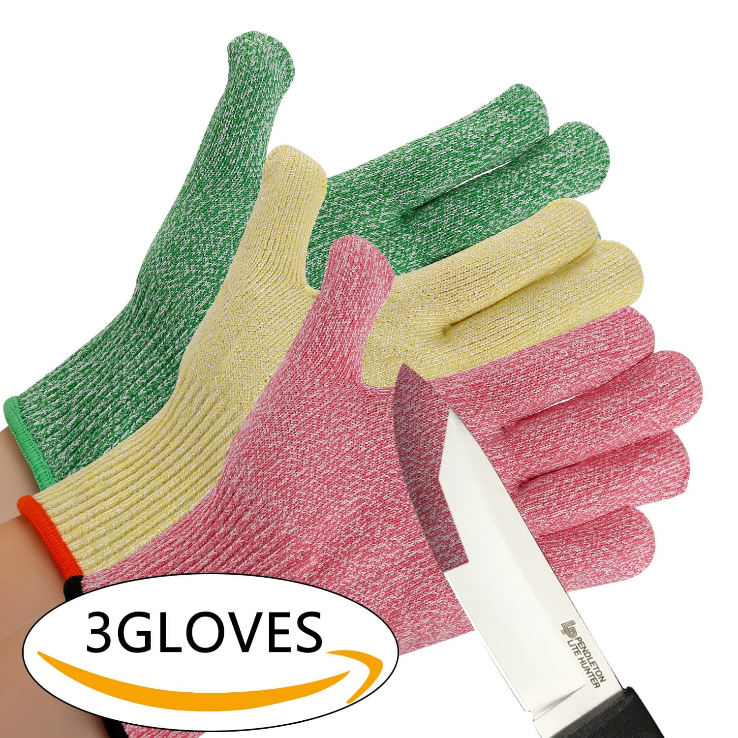 CHYDA 3 Pack Cut Resistant Gloves High Performance Level 5 Protection Food Grade Certified Kitchen and Work Safety Lightweight Breathable (Medium, 3-Color)