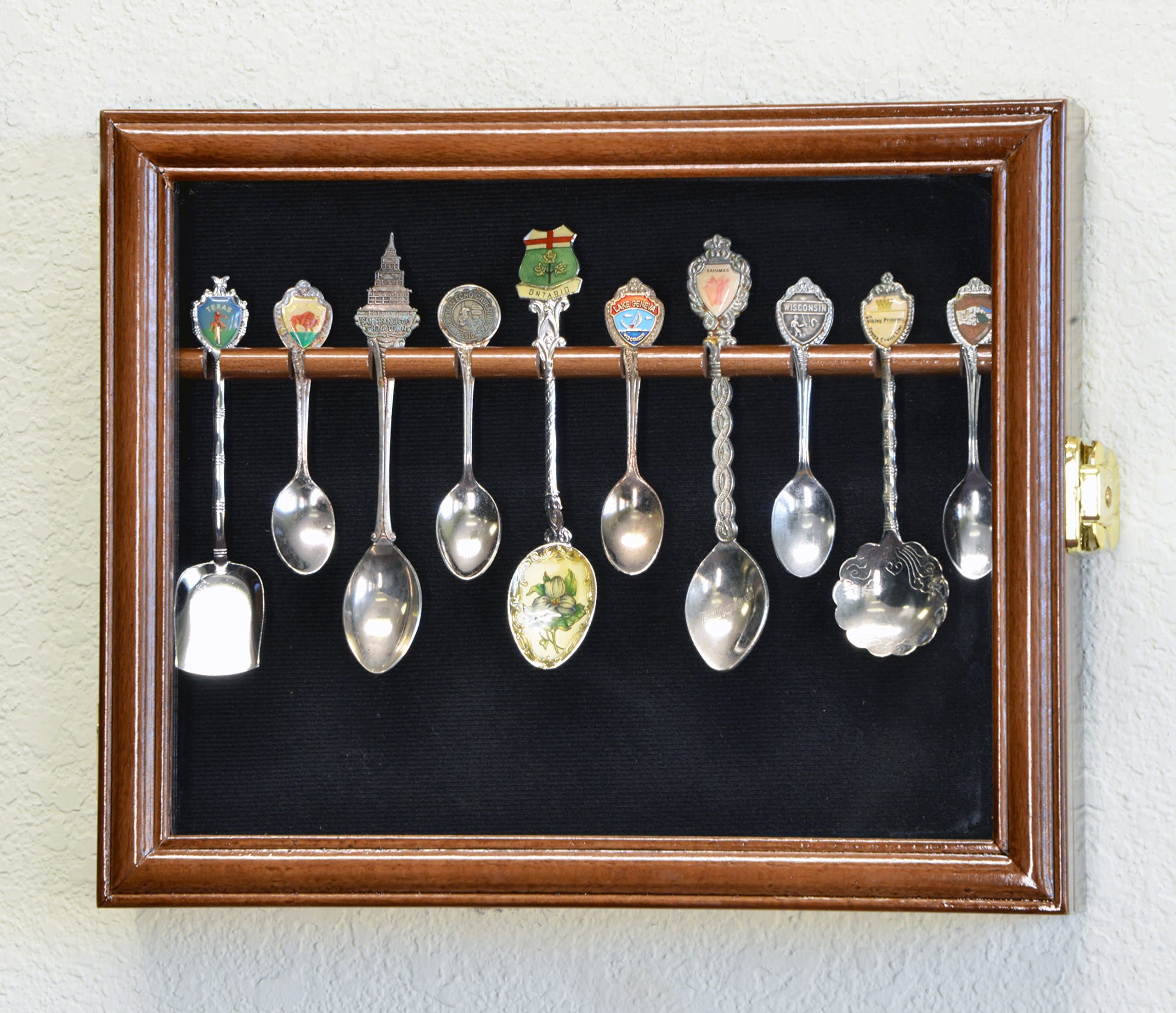 10 Spoon Display Case Cabinet Wall Mount Rack Holder w/98% UV Protection Lockable