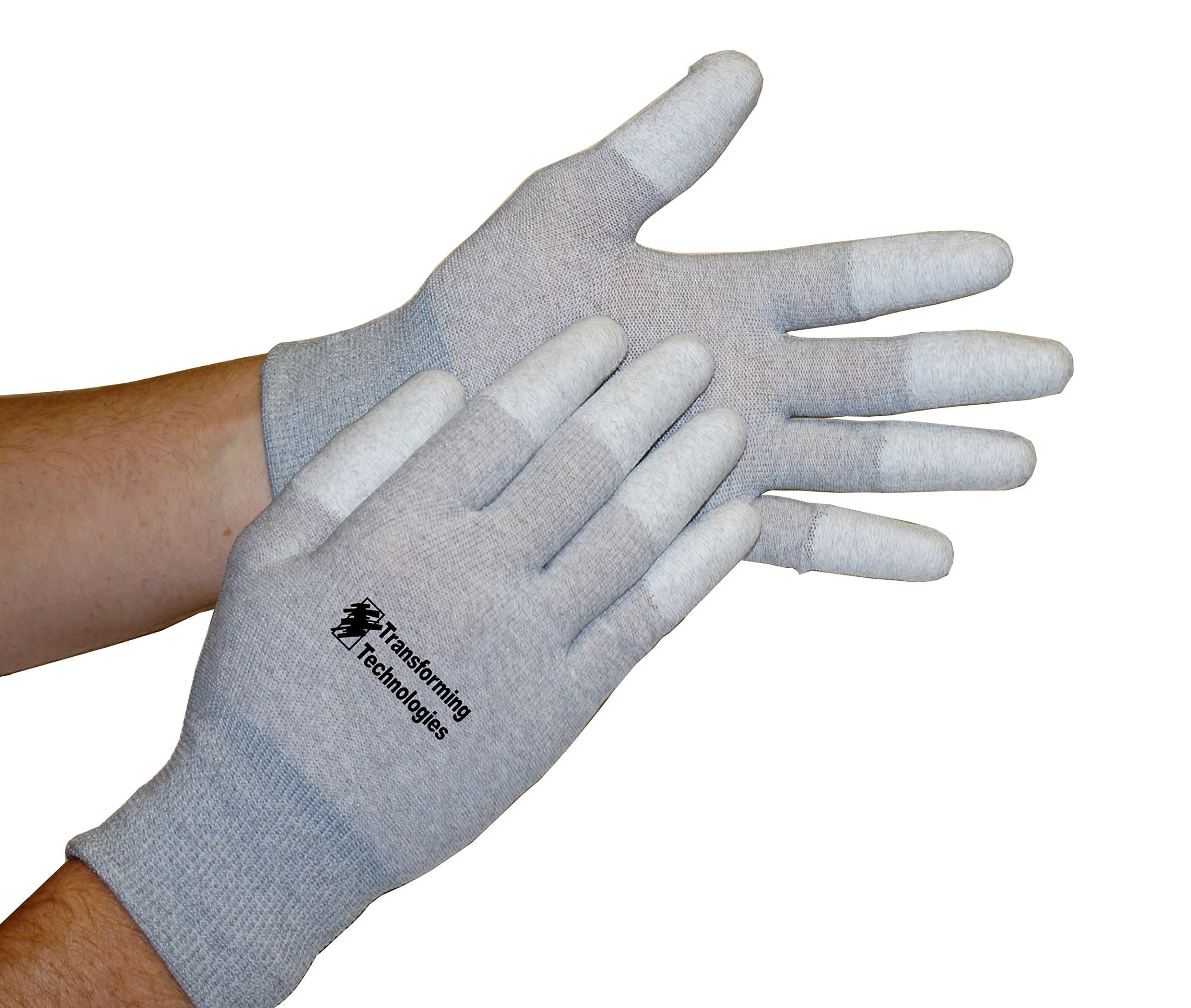 Transforming Technologies GL4504T Coated Finger Tip ESD Glove, Large, 12-Pack