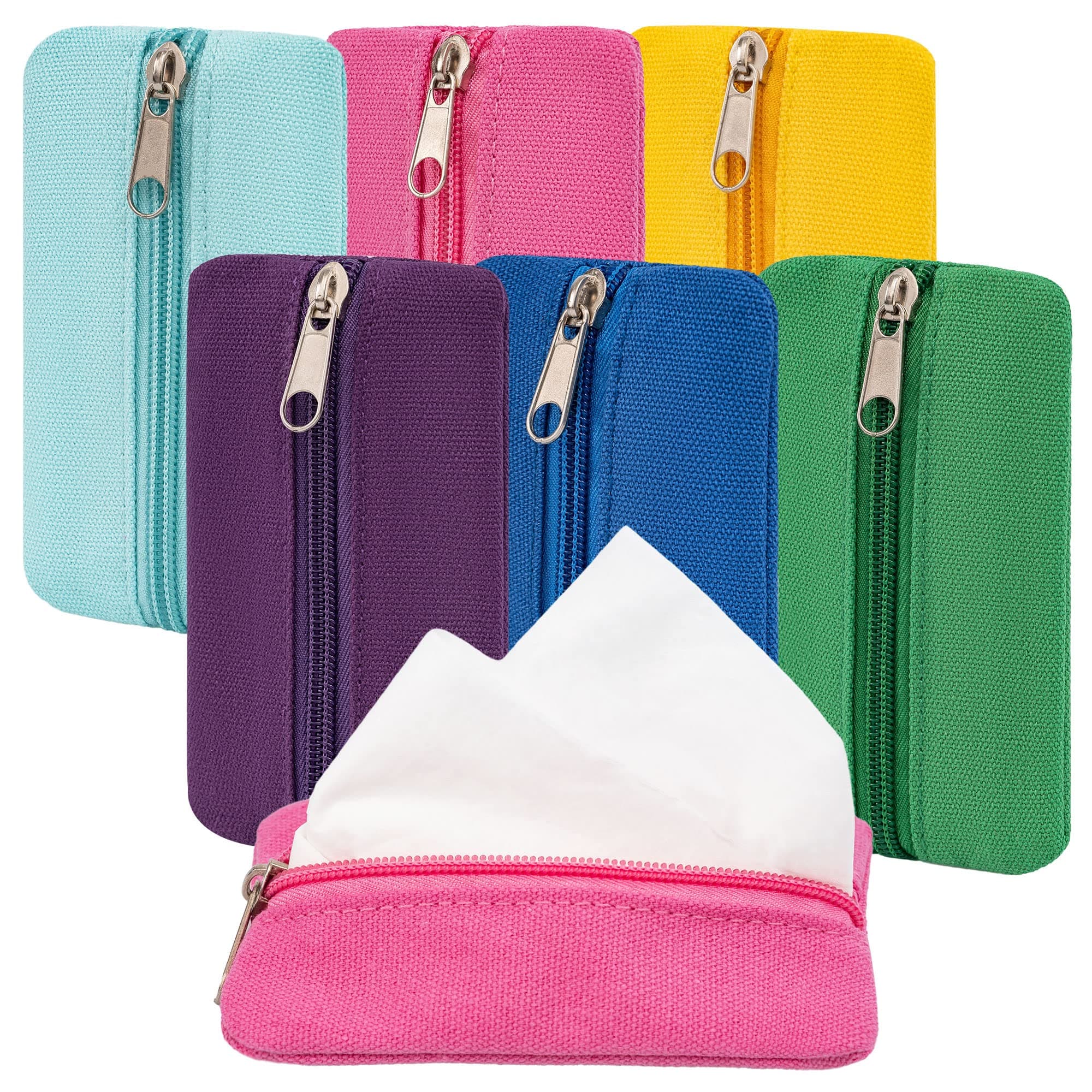 ポケットティッシュホルダー 6パック ティッシュホルダー ハンドバッグ用 再利用可能 旅行用ティッシュポーチ 布製財布 ファスナー付き コインティッシュカード用 5.1 x 3.1インチ