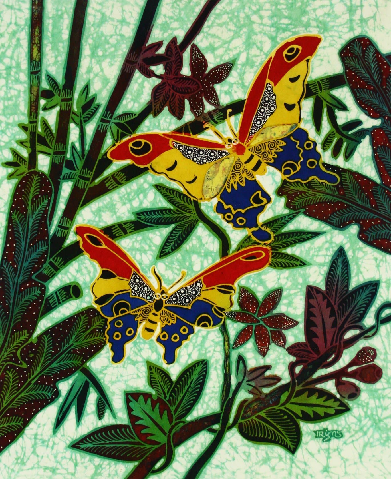 Original Batik Art Painting on Cotton Fabric, 'Butterfly' By Trisnor (45cm X 50cm)