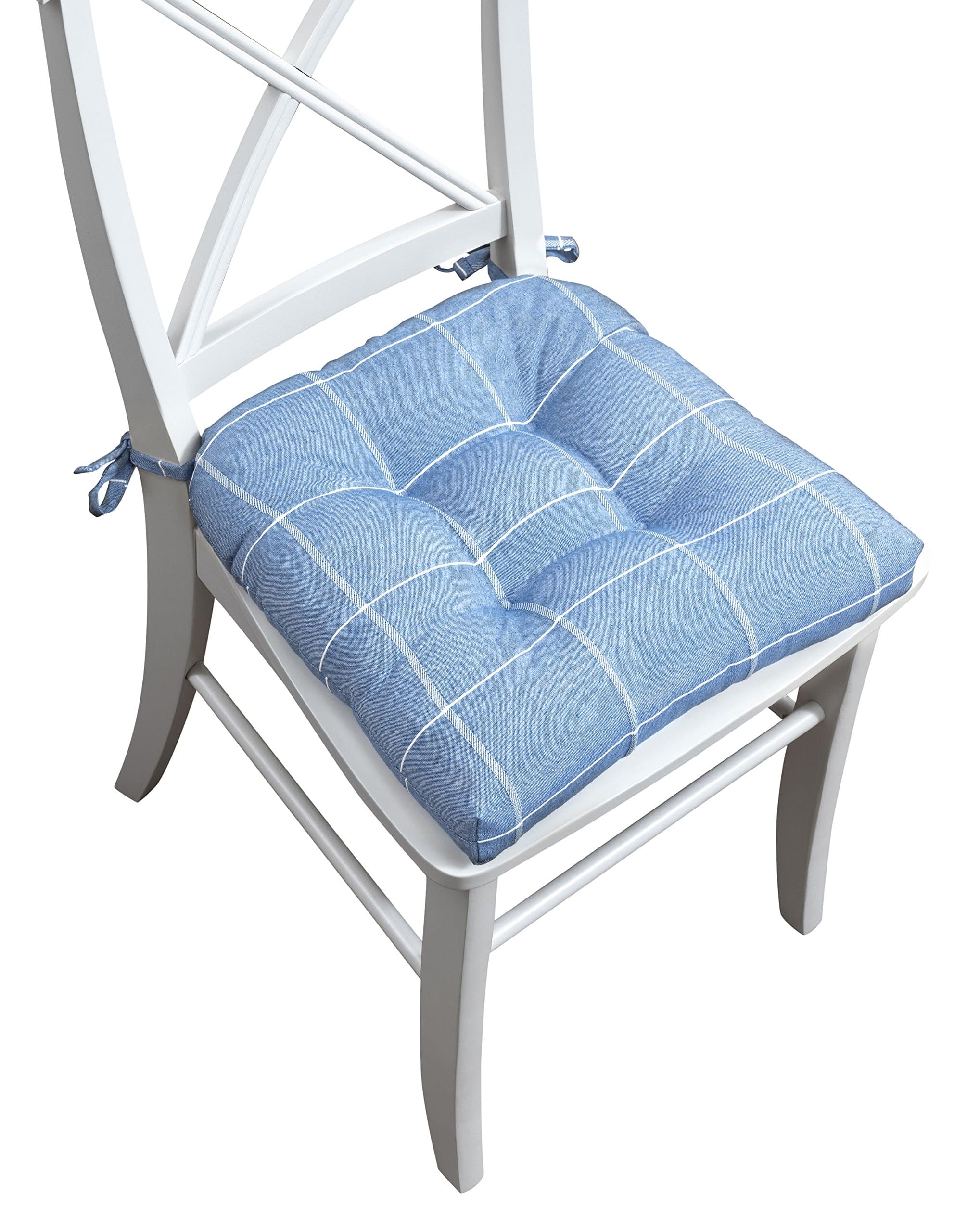 Arlee Highland, Plaid Woven, Fiber Filled Chair Pads with Tiebacks, 16”L x 16’’W, Blue 2 Count