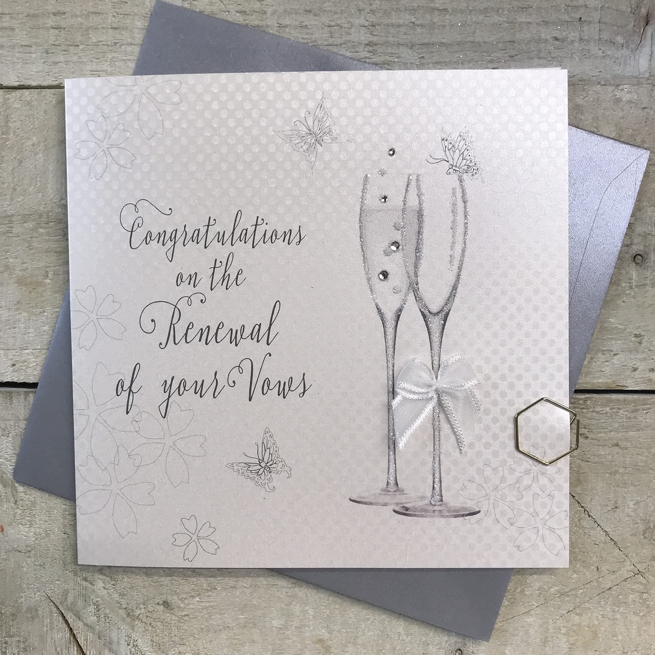 WHITE COTTON CARDSWedding Card, Vows Renewal, Flutes Handmade BD189
