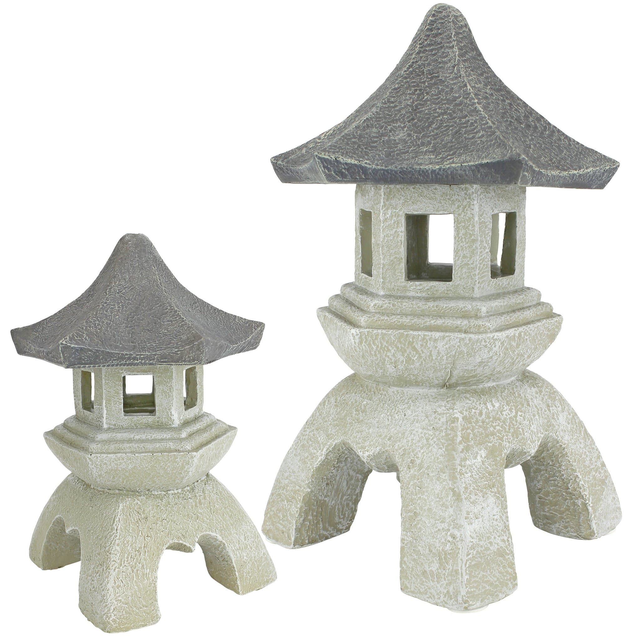 ng999870 asian decor pagoda lantern outdoor statue, medium & large, two tone stone finish