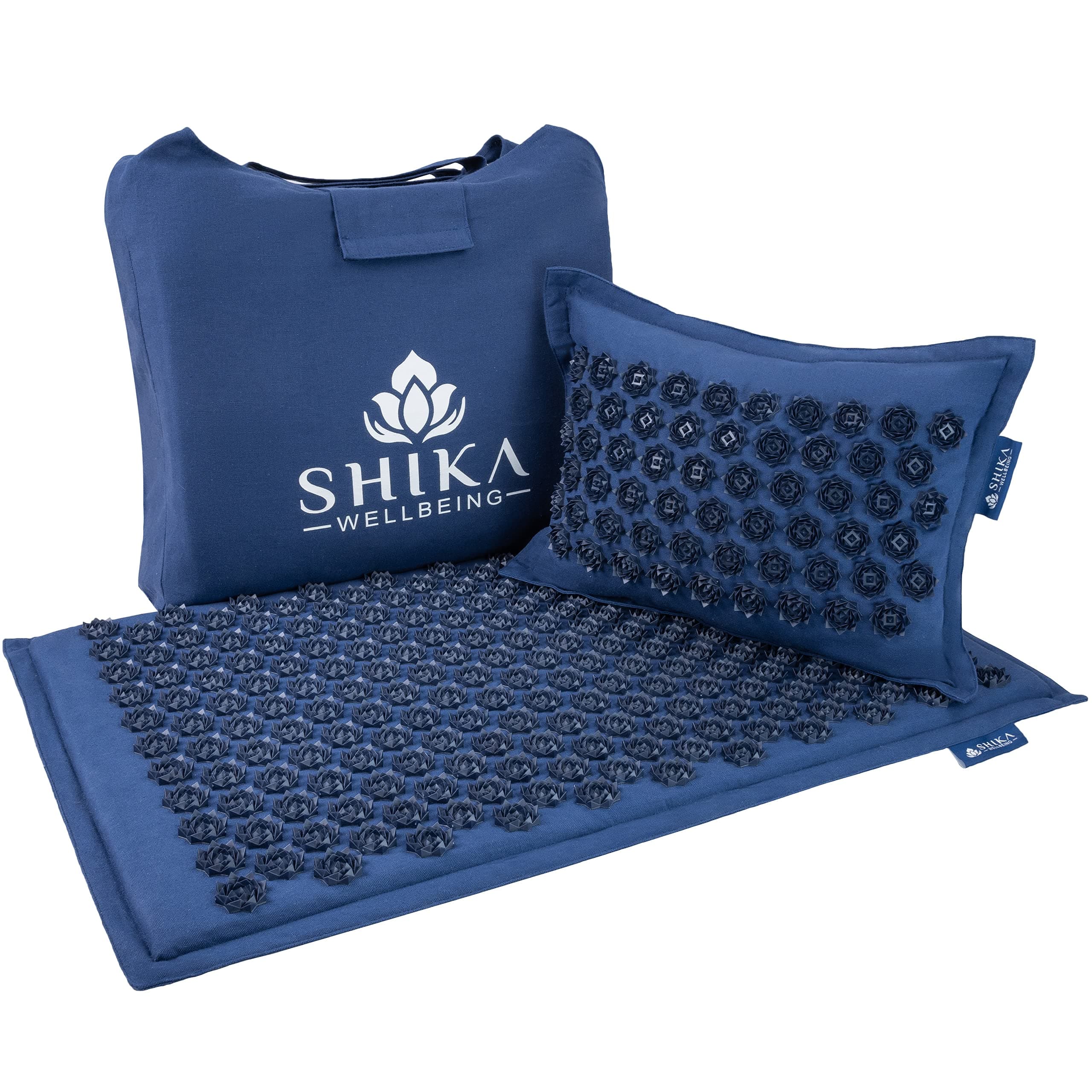 Shika Wellbeing Acupressure Mat & Pillow Set with Bag | Deep Relaxation Acupuncture Body Mat | Intermediate Level Spikes | Pressure Therapy for Stress & Pain Relief, Releases Tension and Better Sleep