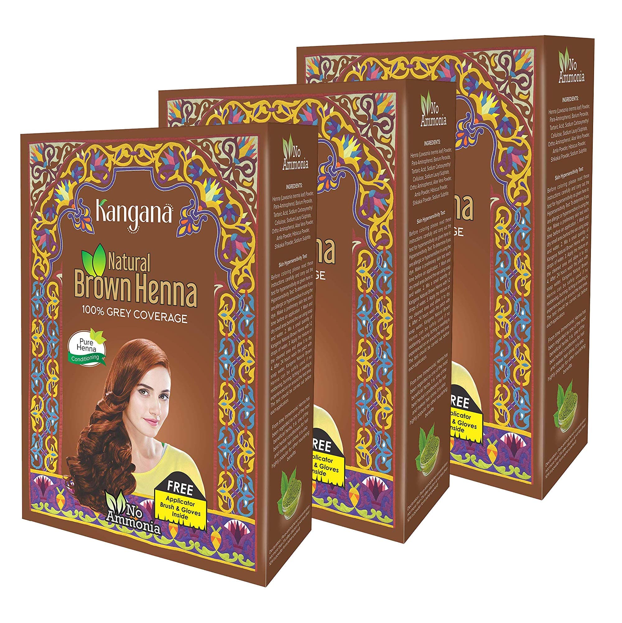 Kangana 100% Pure & Natural Henna Powder for Hair Dye - Natural Brown Henna Powder for Grey Hair Coverage - 6 pouches each - Total 180g (6.34 Oz)- Pack of 3