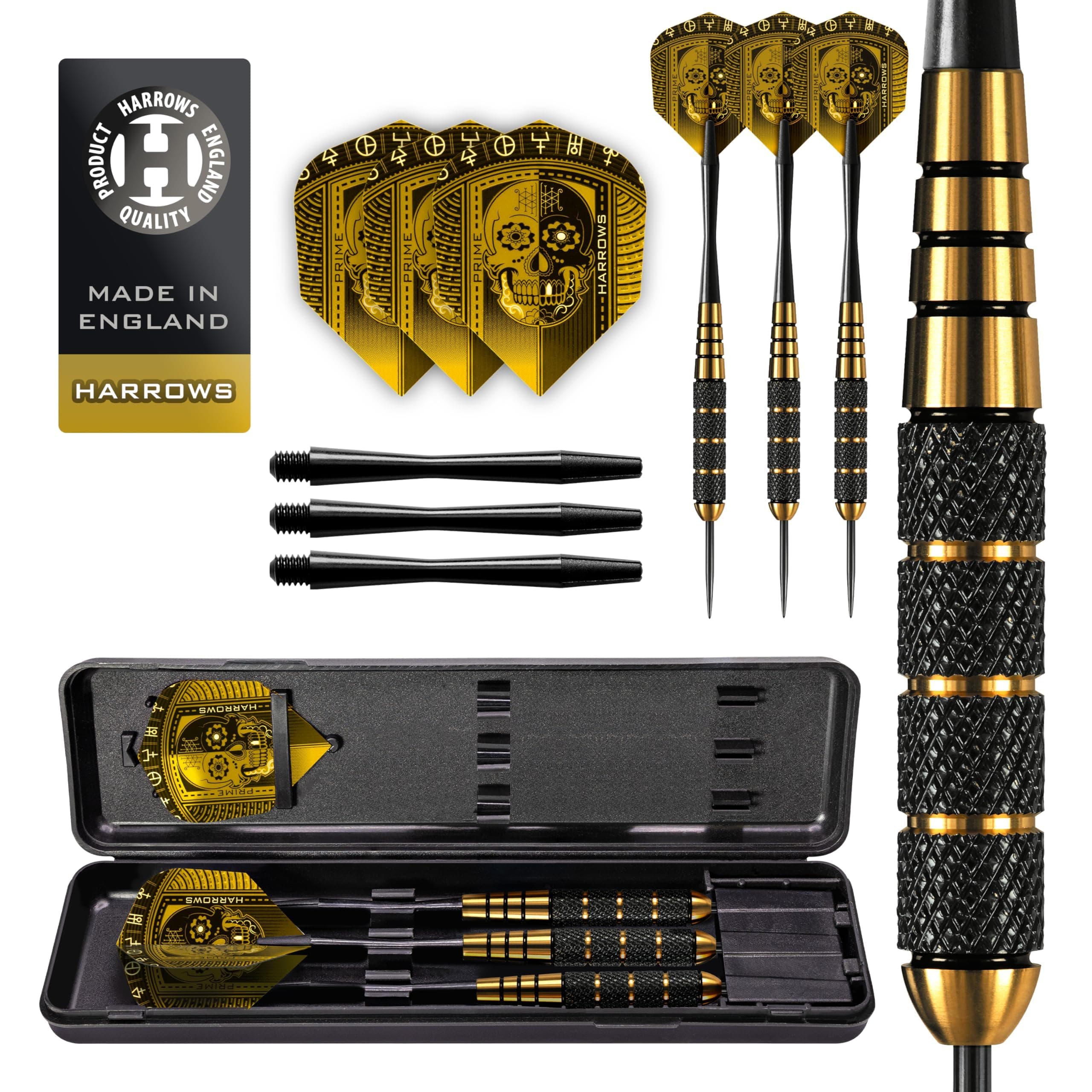 Voodoo Brass Steel Tip Darts Set 19g, 21g, 23g, 25g & 27g - Professional Darts Set - Includes Speedline shafts, Marathon Gold Flights & Travel Case