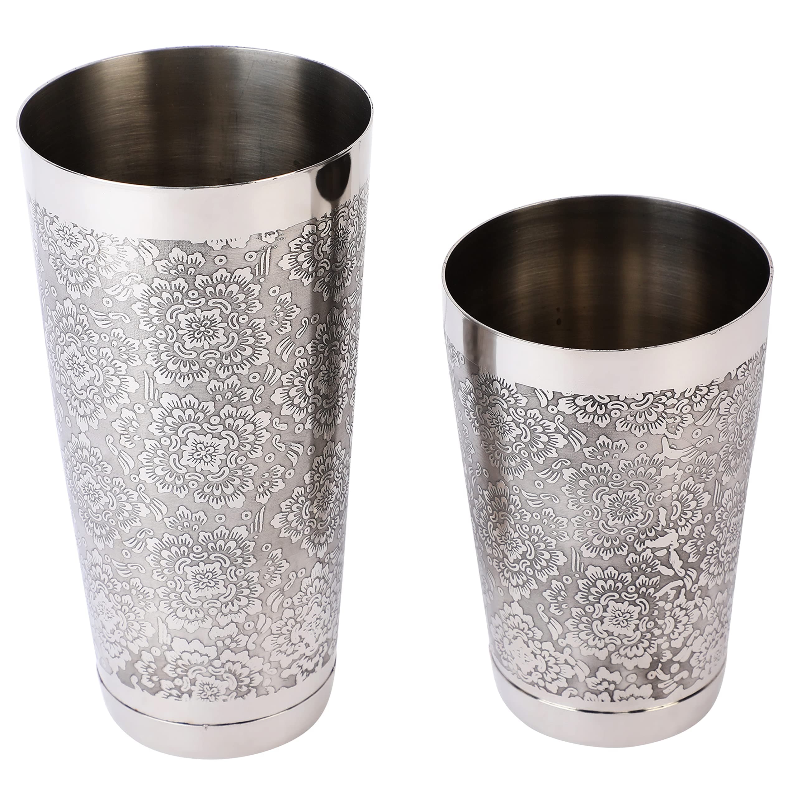 Rudra Exports Engraving Boston Shaker, Anti Skid Etched Design Boston Shaker Cocktail Shaker 2 Pieces Set: 540 ml & 840 ml Weighted Base: 2 Pcs