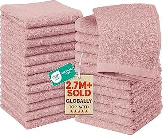 Utopia Towels Cotton Washcloths Set - Pack of 24-100% Ring Spun Cotton, Premium Quality Flannel Face Cloths, Highly Absorbent and Soft Feel Fingertip Towels (24 Pack, Dusty Pink)