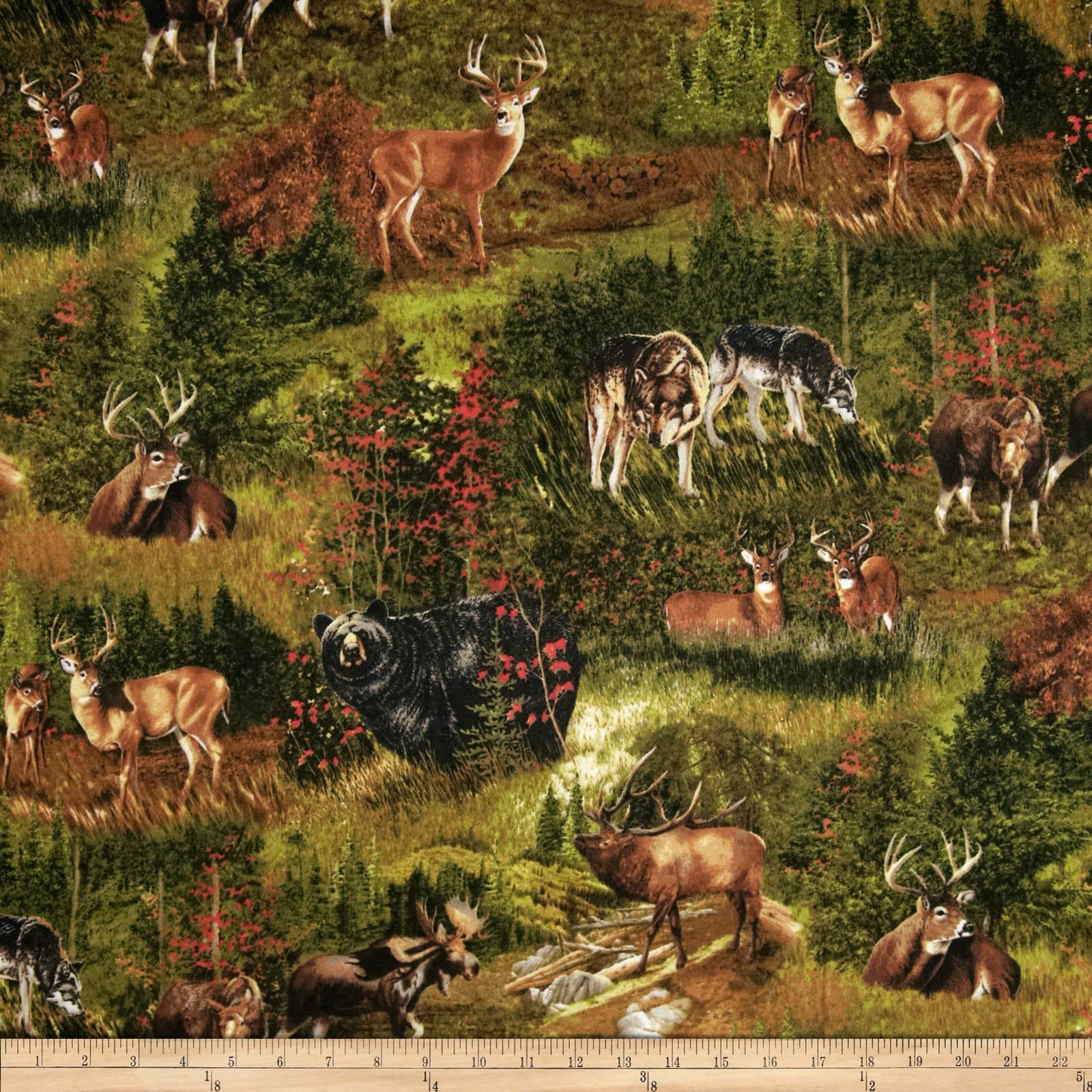 Nature Studies Flannel Animal Scenic Sprig Green Fabric
