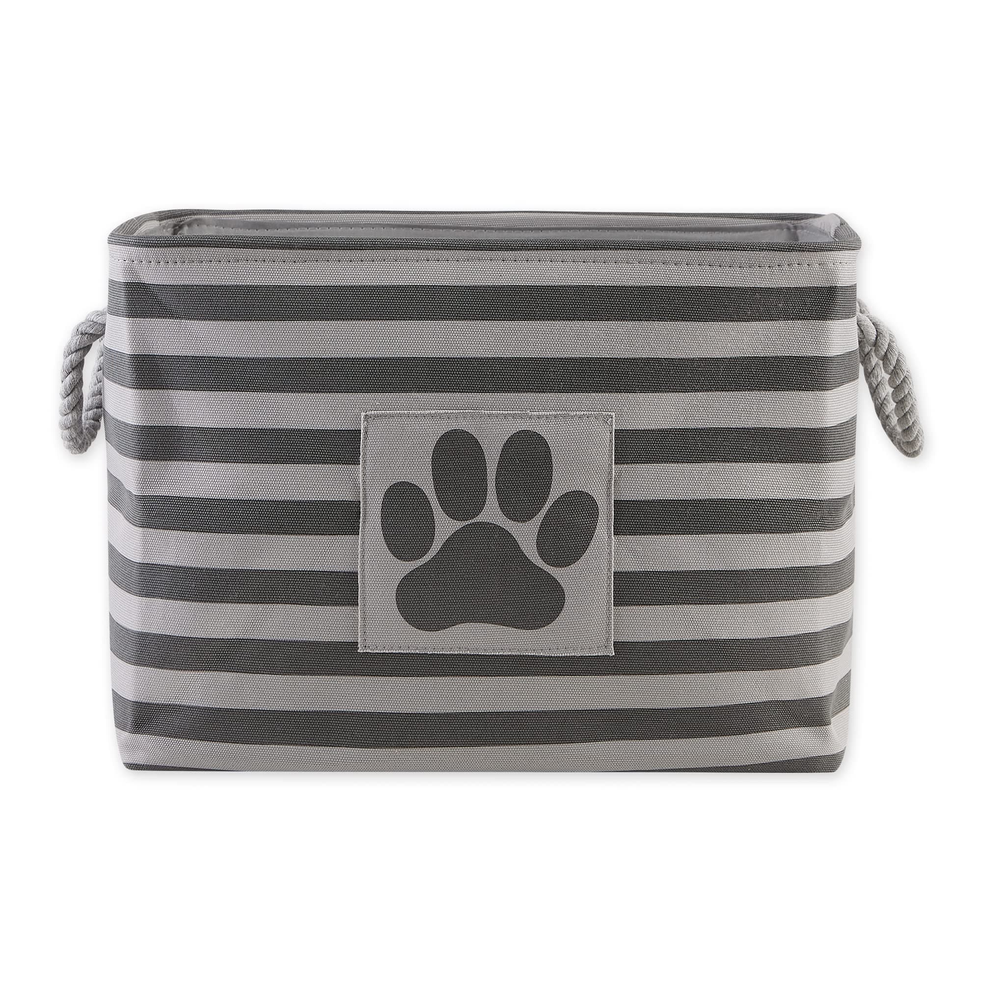 Bone Dry Pet Storage Collection Striped Paw Patch Bin, Medium Rectangle, Gray