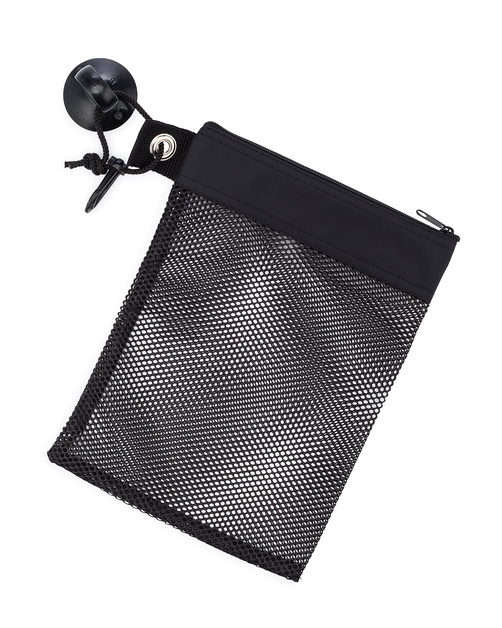 Mesh Caddy, Quick Dry Shower Tote Bag Hanging Toiletry and Bath Organizer with Suction Cup Clip Cord, Black, Rugged - Better Made in USA