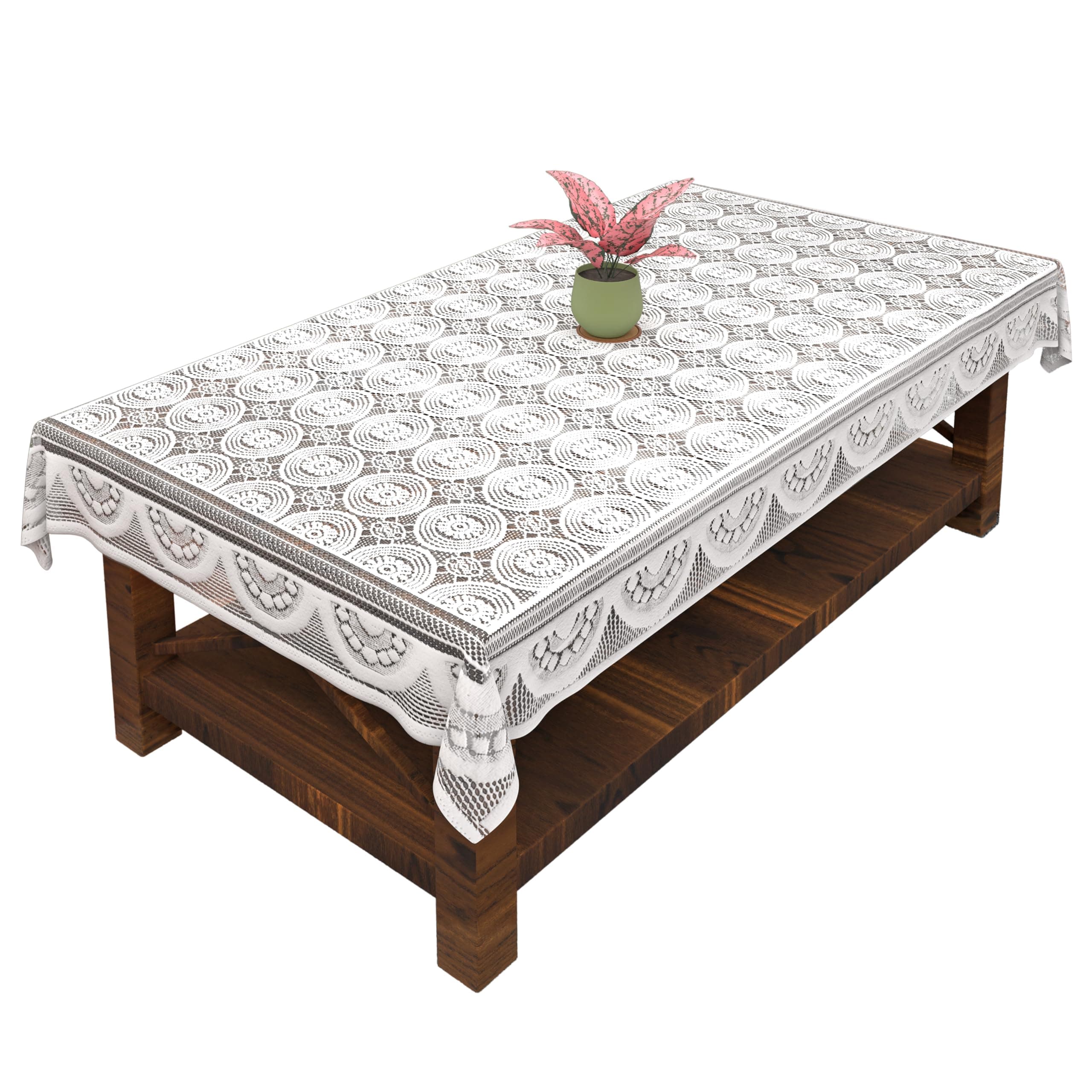 Kuber Industries Cotton Center Table Cover for 4 Seater - White,Rectangular,Pack of 1