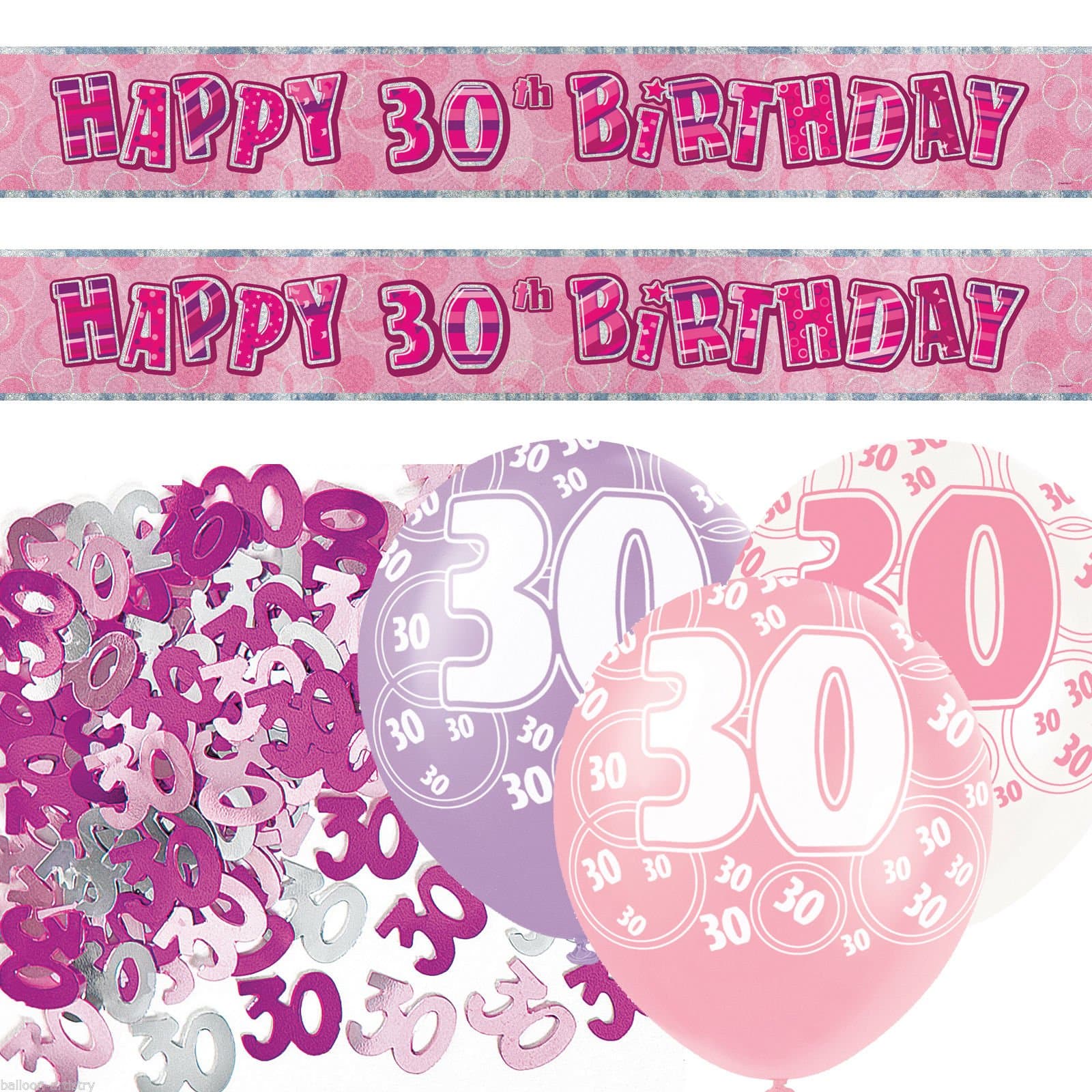 Unique BPWFA-4177 Glitz 30th Birthday Foil Banner Party Decoration Kit, Pink