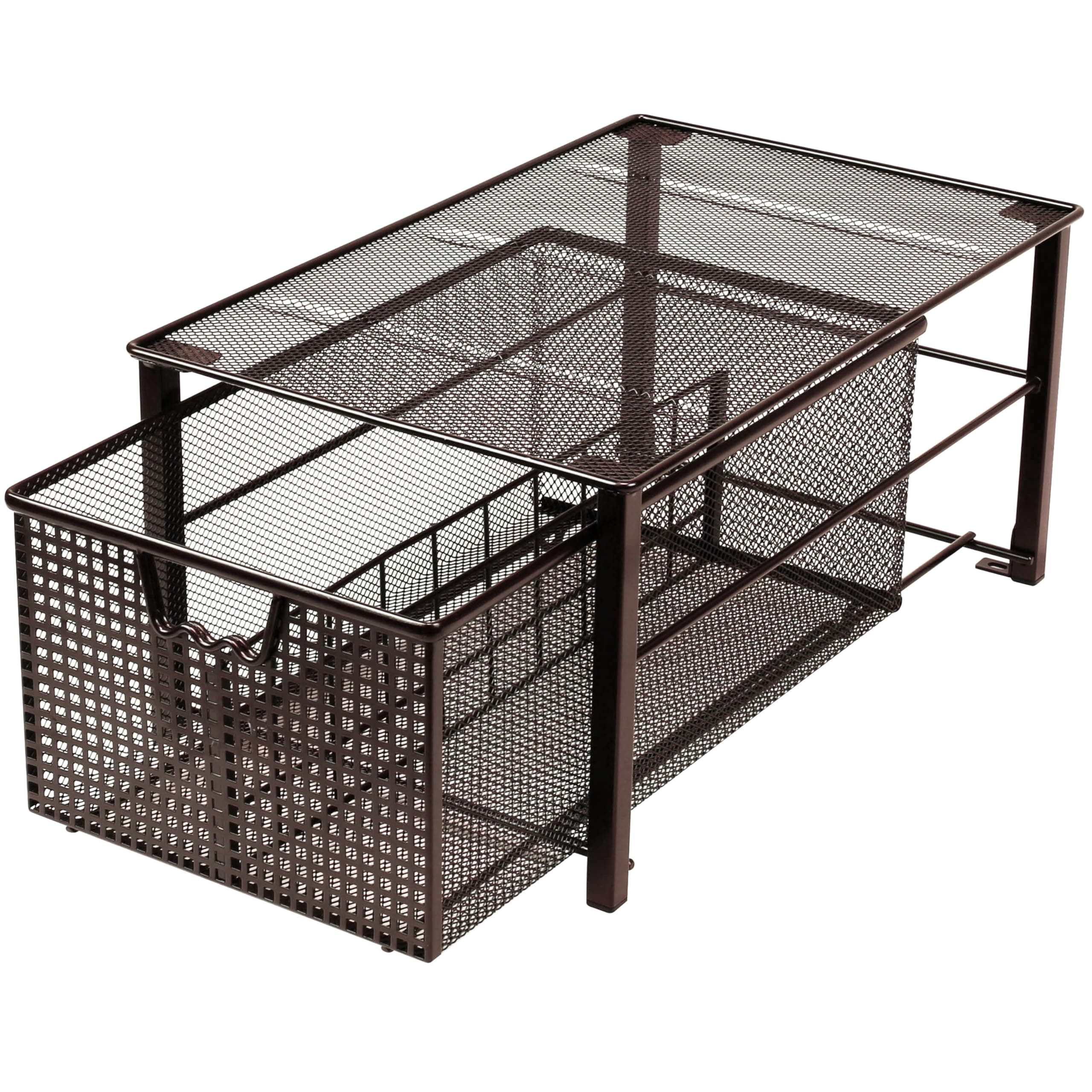 Stackable Cabinet Sliding Basket with Dividers, Large