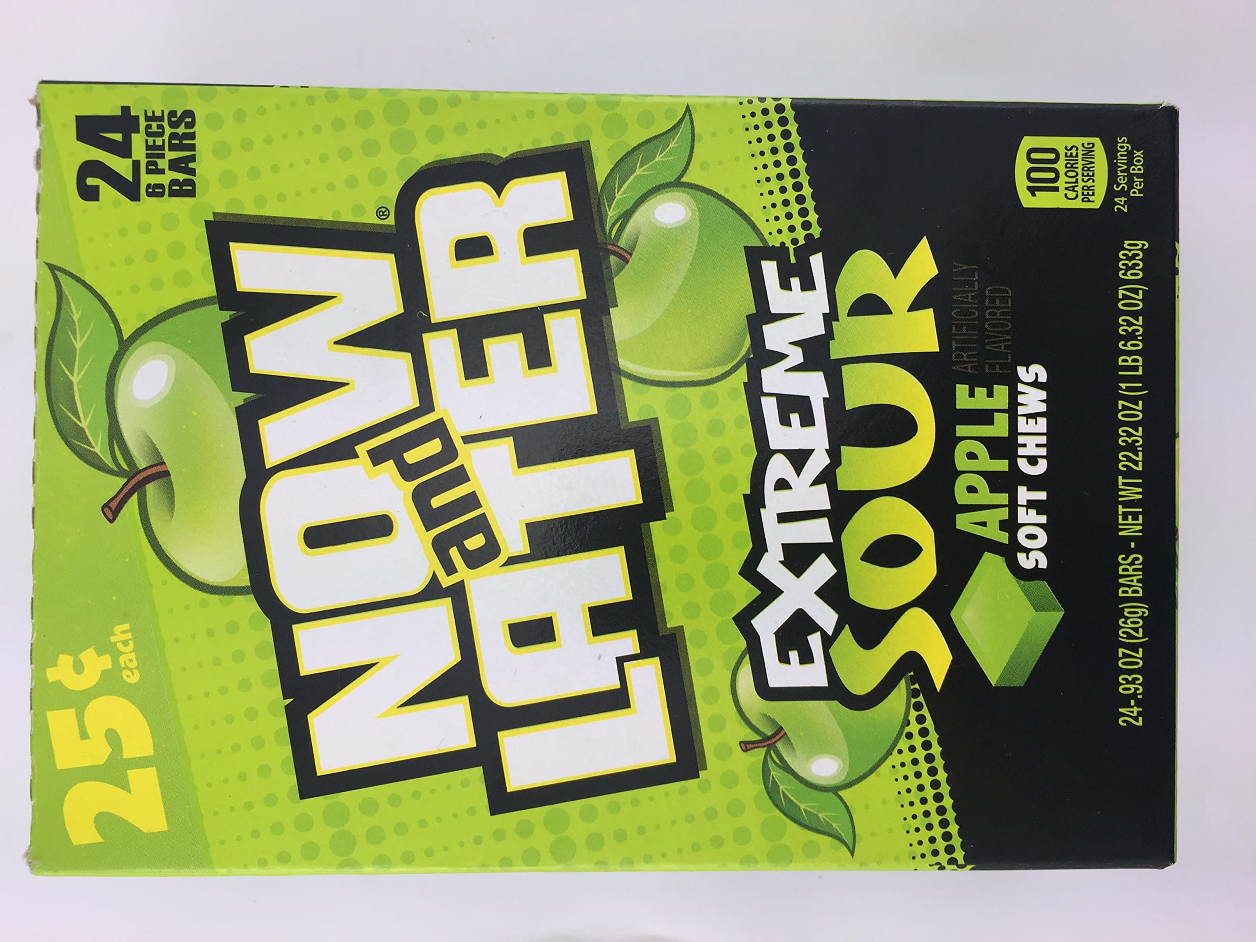 Now & Later EXTREME Sour Apple Soft Chews - 24 6-piece Bars