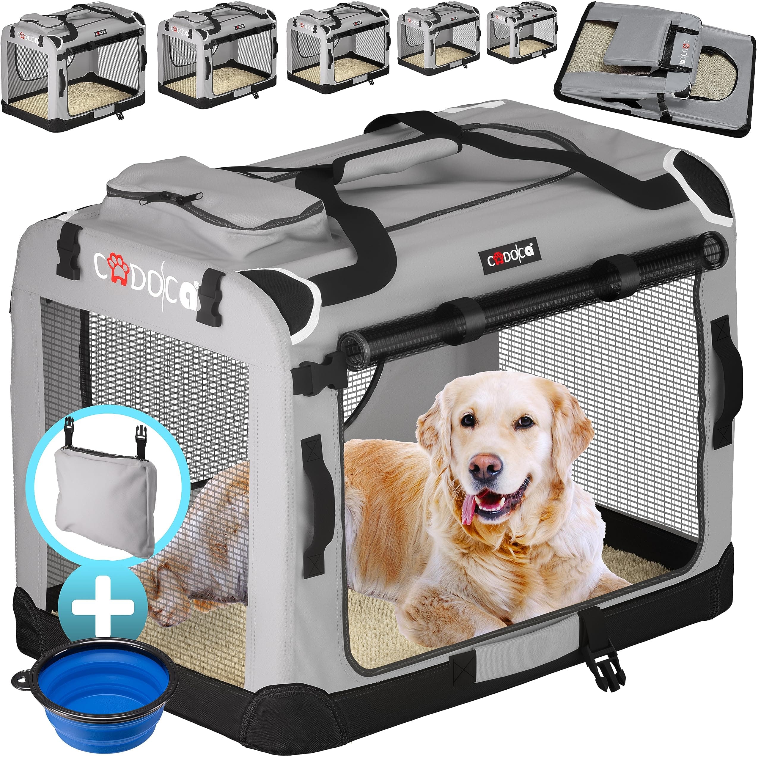 CADOCA® Dog Transport Box Foldable Robust S 50 x 34 x 36 cm Breathable Transport Bag Pet Transport Box Dog Carrier Grey