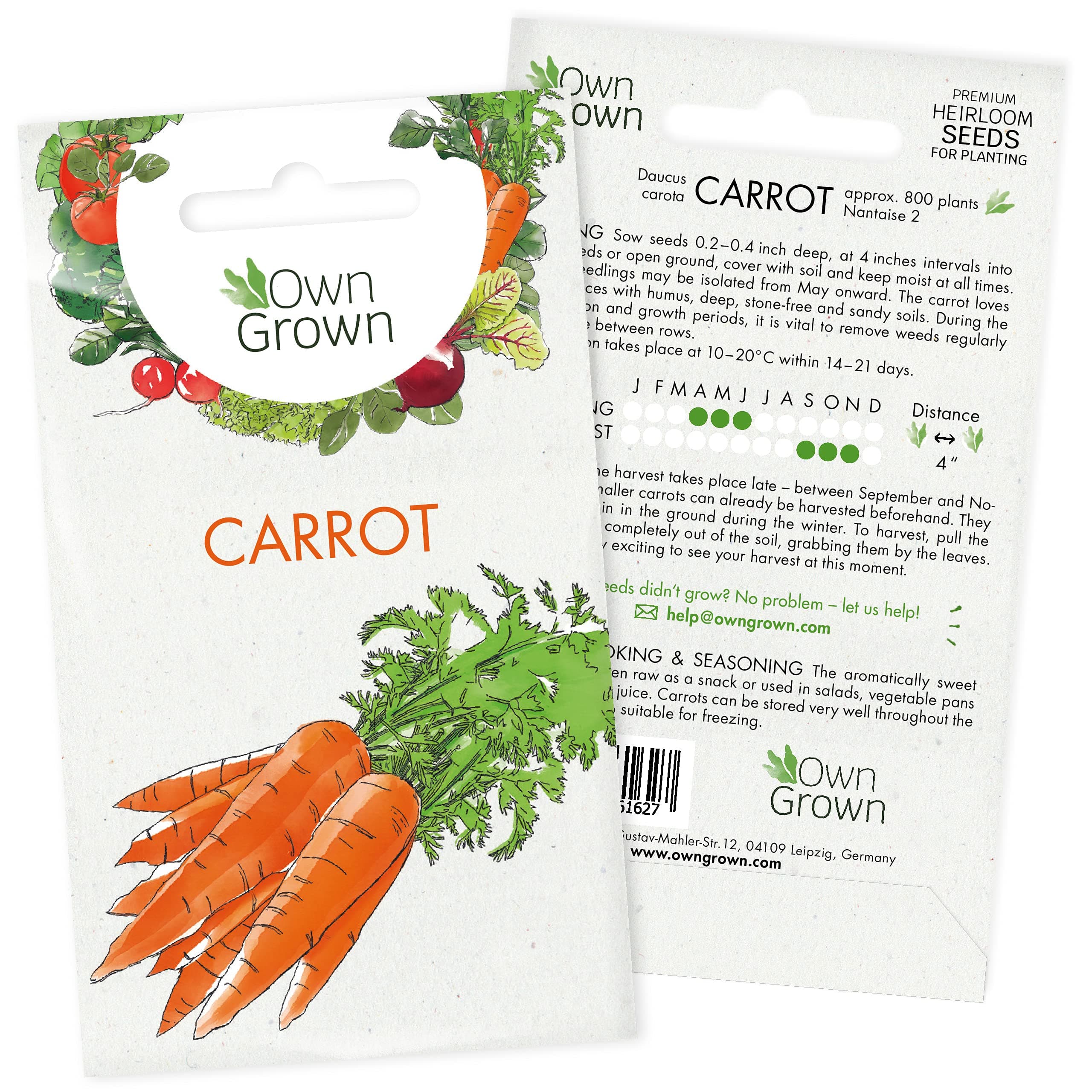 OwnGrown Premium Carrot Seeds (Long Red Blunt) - Grow Around 850 Carrot Plants - Certified Vegetable Seeds for Garden, Balcony, or Greenhouse - Easy Sowing with Instructions