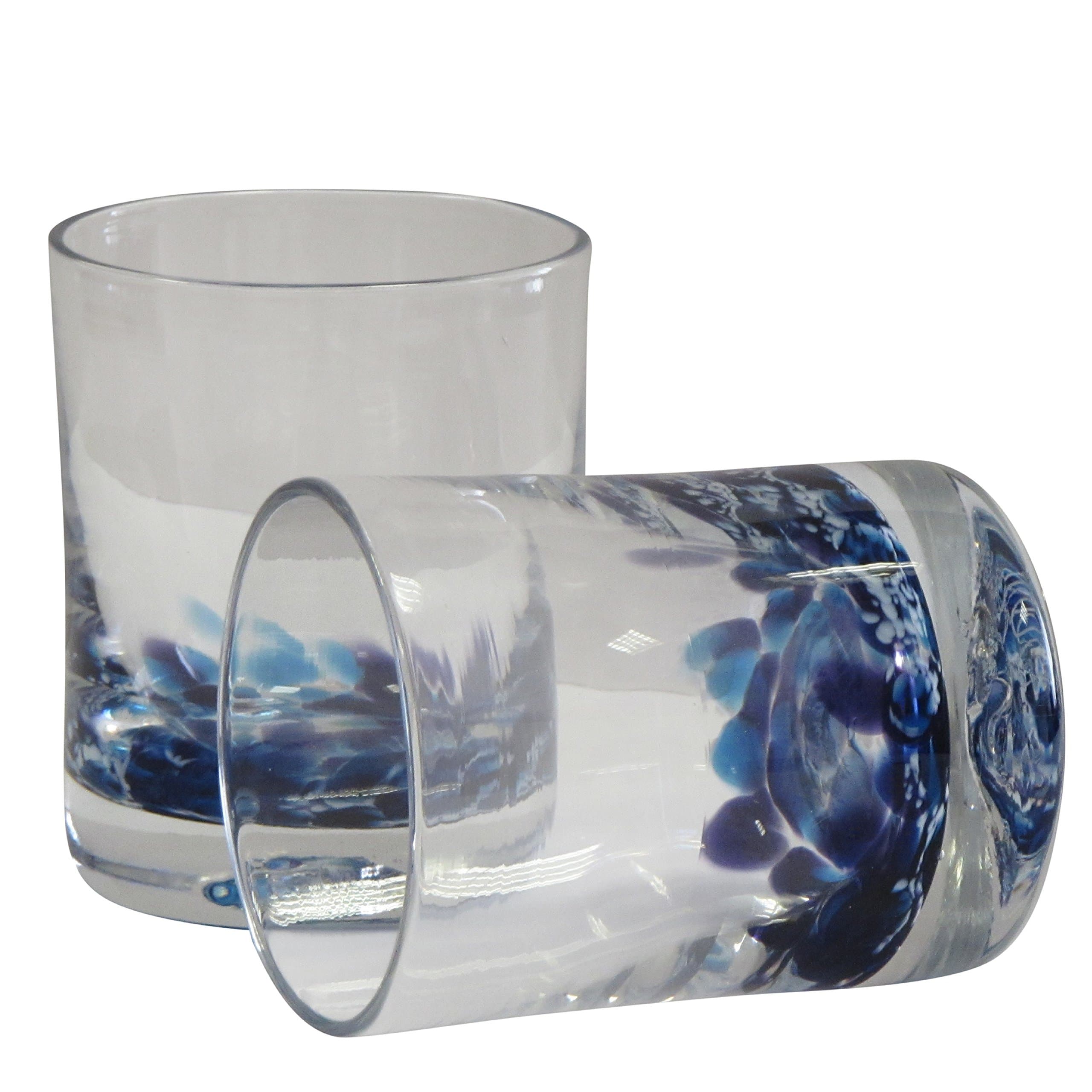 Irish Handmade Whiskey & Scotch Glasses by Jerpoint Glass Studios Ireland. Set of Two Hand-Blown Heavy Base Glass Tumblers (Blue Heather)