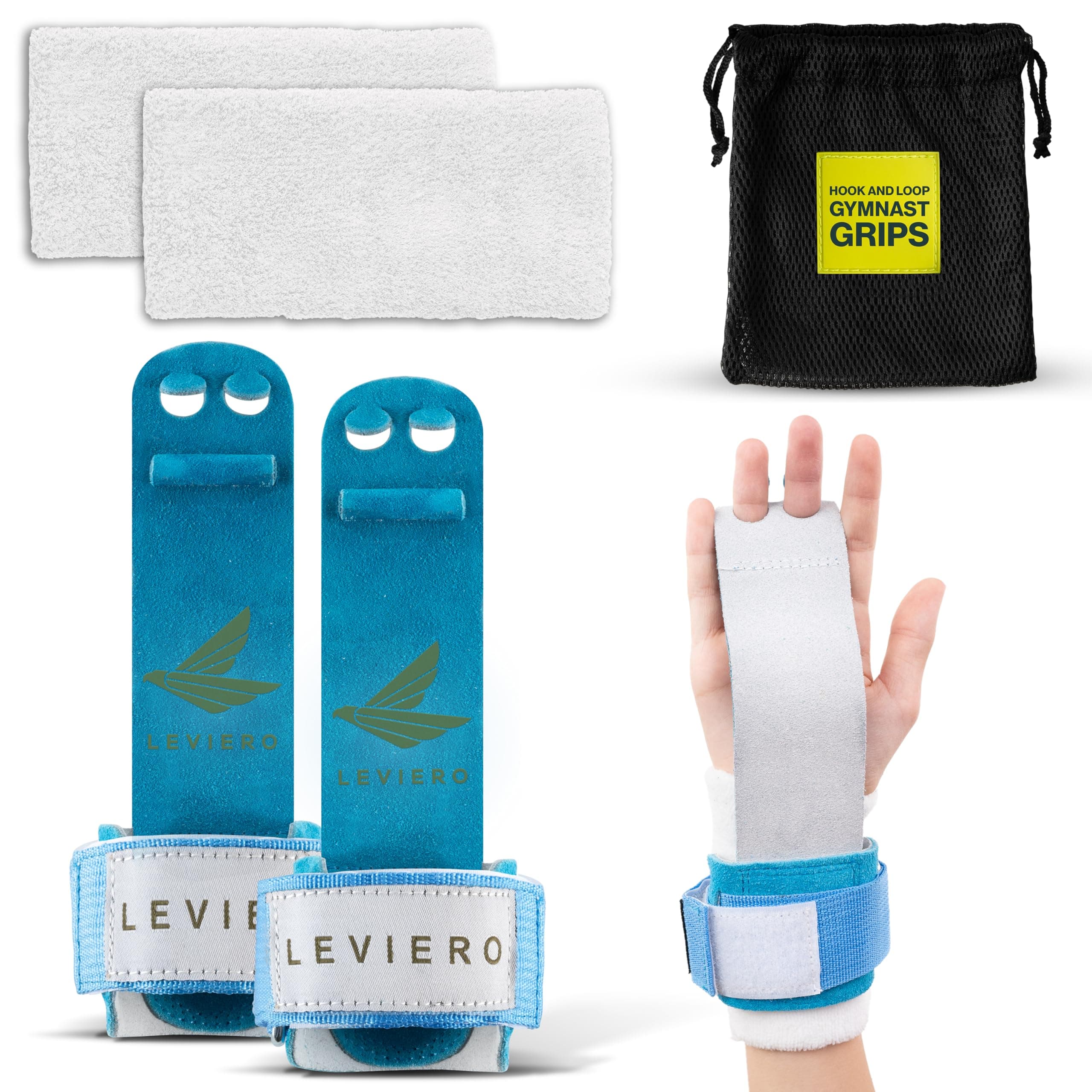 Gymnastics Grips Set, Grips for Gymnastics Girls, Dowel Grips with Soft Leather, Hook and Loop Wrist Straps, and Adjustable Finger Holes, for All Ages