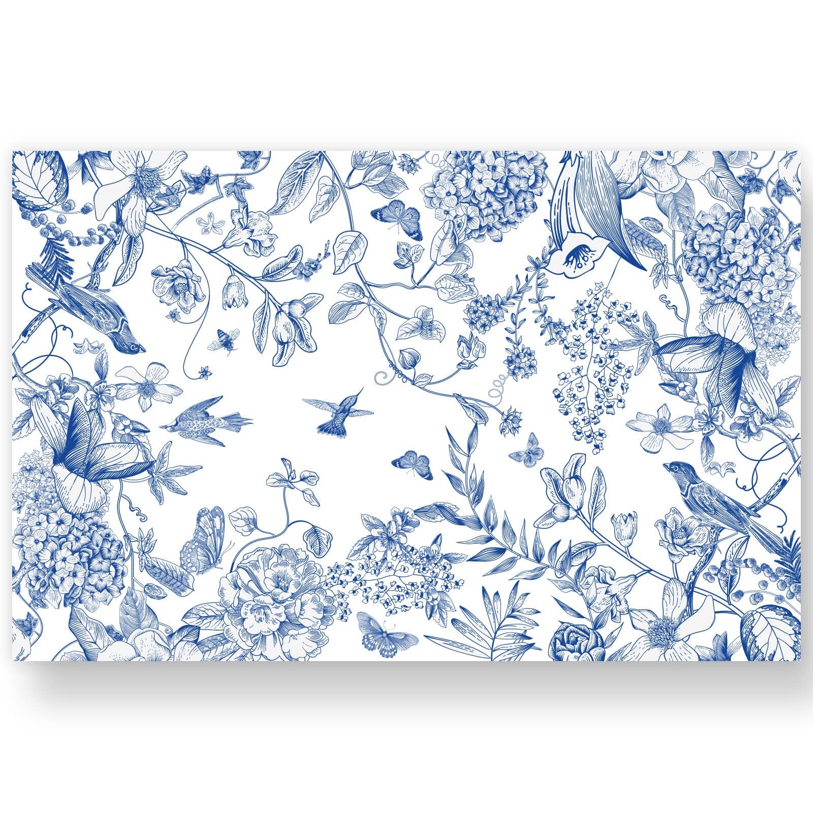 AnyDesign 50 Pack Flower Bird Paper Place Mats Blue White Hydrangea Branches Disposable Placemat 11 x 17 Inch Decorative Vintage Paper Table Mats for Dinner Table Setting Party Supplies