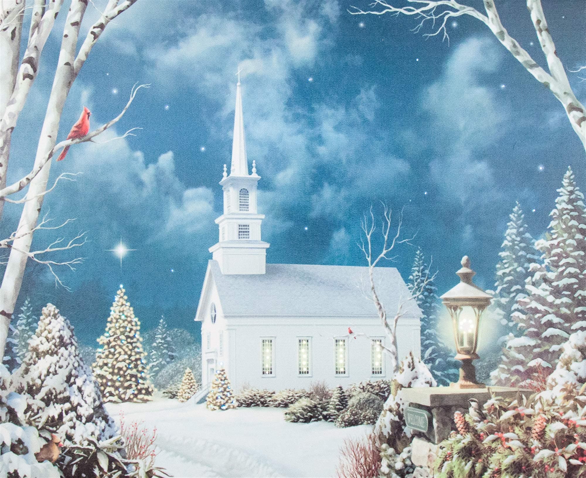 Oak Street Winter White Church with Cardinals LED Art 17"x14" Canvas Light up Picture 6 Hour Timer OSW131573