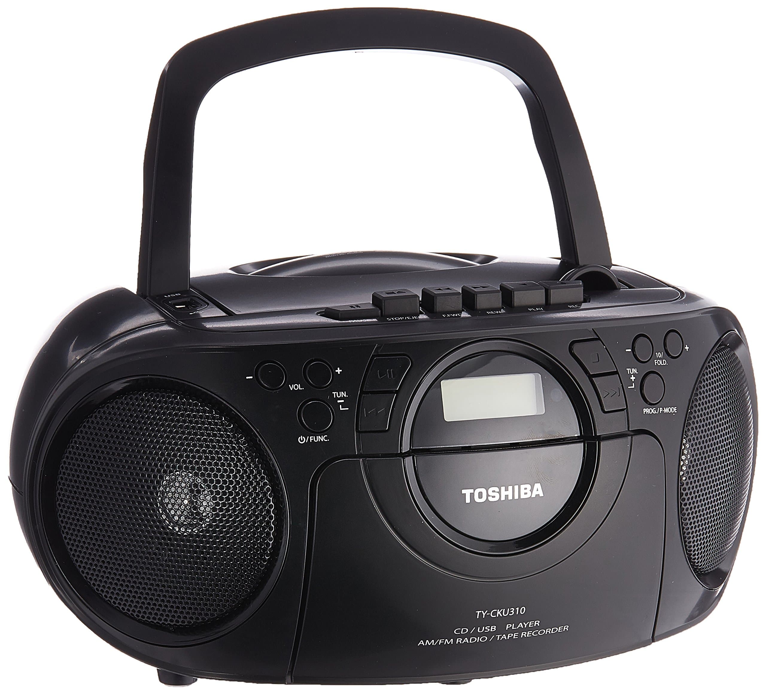 Toshiba Portable Boombox CD/USB Radio Cassette Tape Recorder MP3 Playback Digital Sound AM/FM Radio, Headphone Terminals and Remote - 110V-240V Worldwide Use (TY-CKU310K)