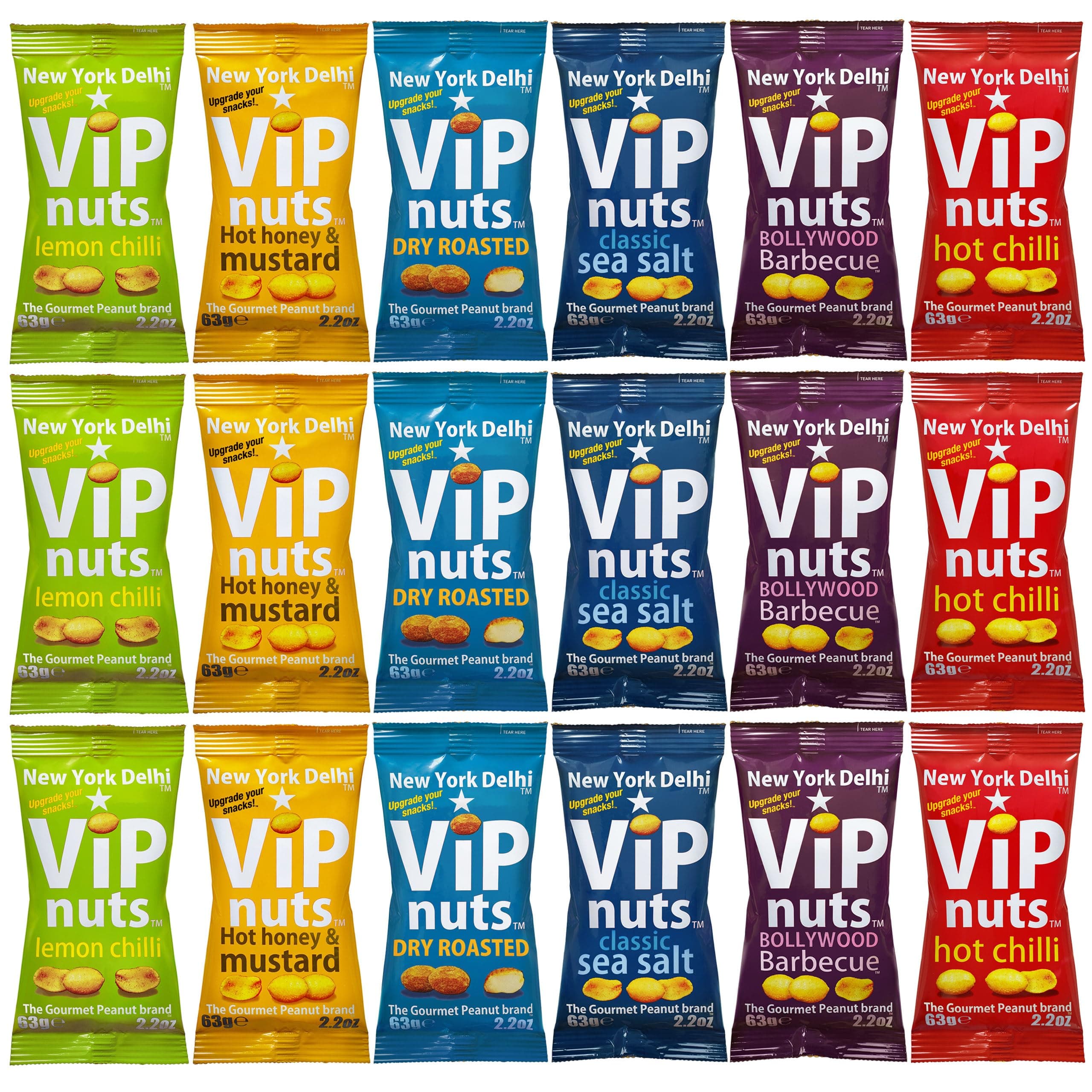 – ViPnuts, Selection Box (18 x 63g) 6 to 7 Flavours, Hot chilli, Lemon, BBQ, Honey & Mustard, Cheese & Onion, Classic, Dry Roasted Flavoured Peanut, High Protein. 18 assorted Packs