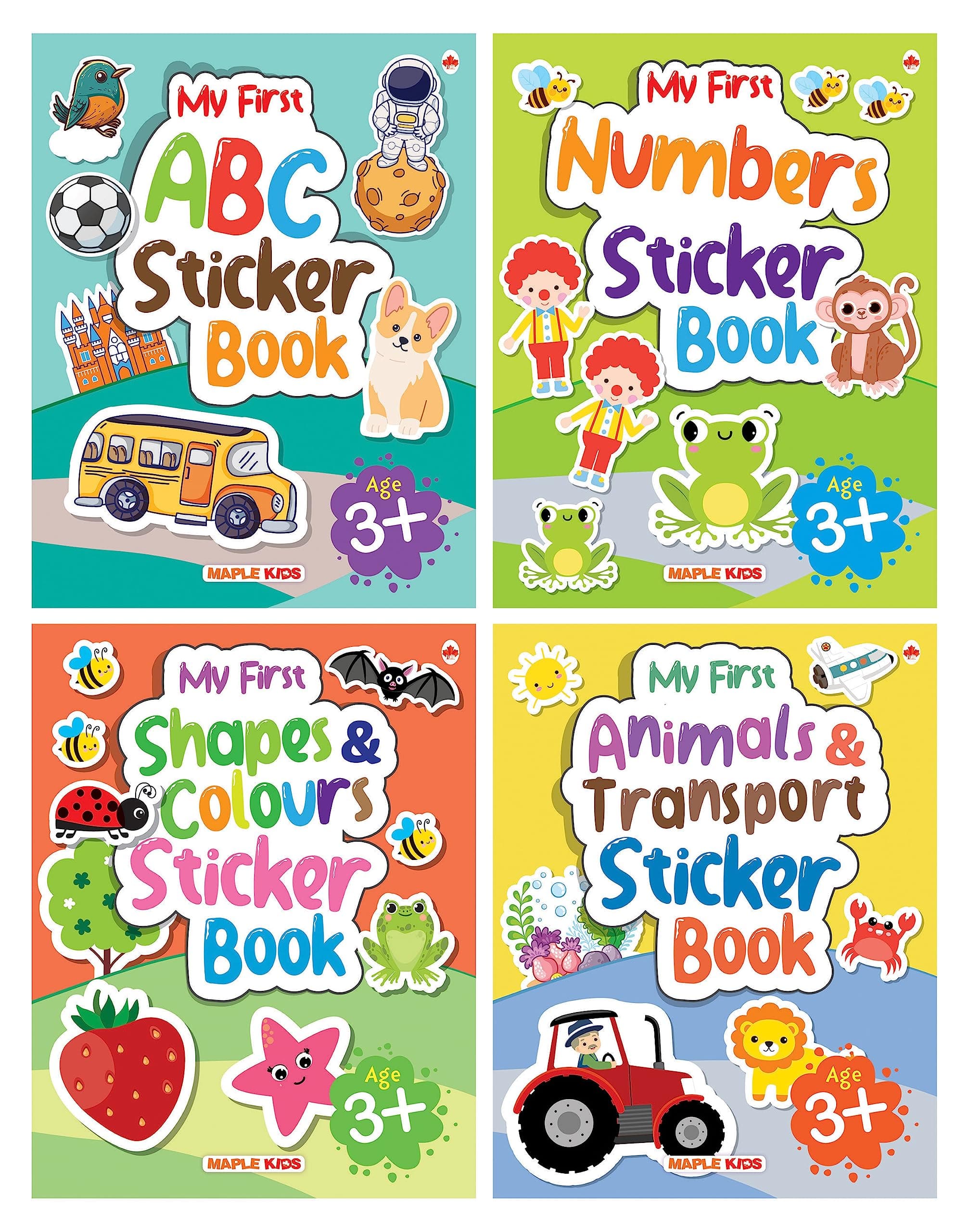 My First Sticker Books - Alphabet, Numbers, Shapes and Colours, Animals and Transport (Set of 4 Books) - Activity Books with 400+ stickers - Age 3+