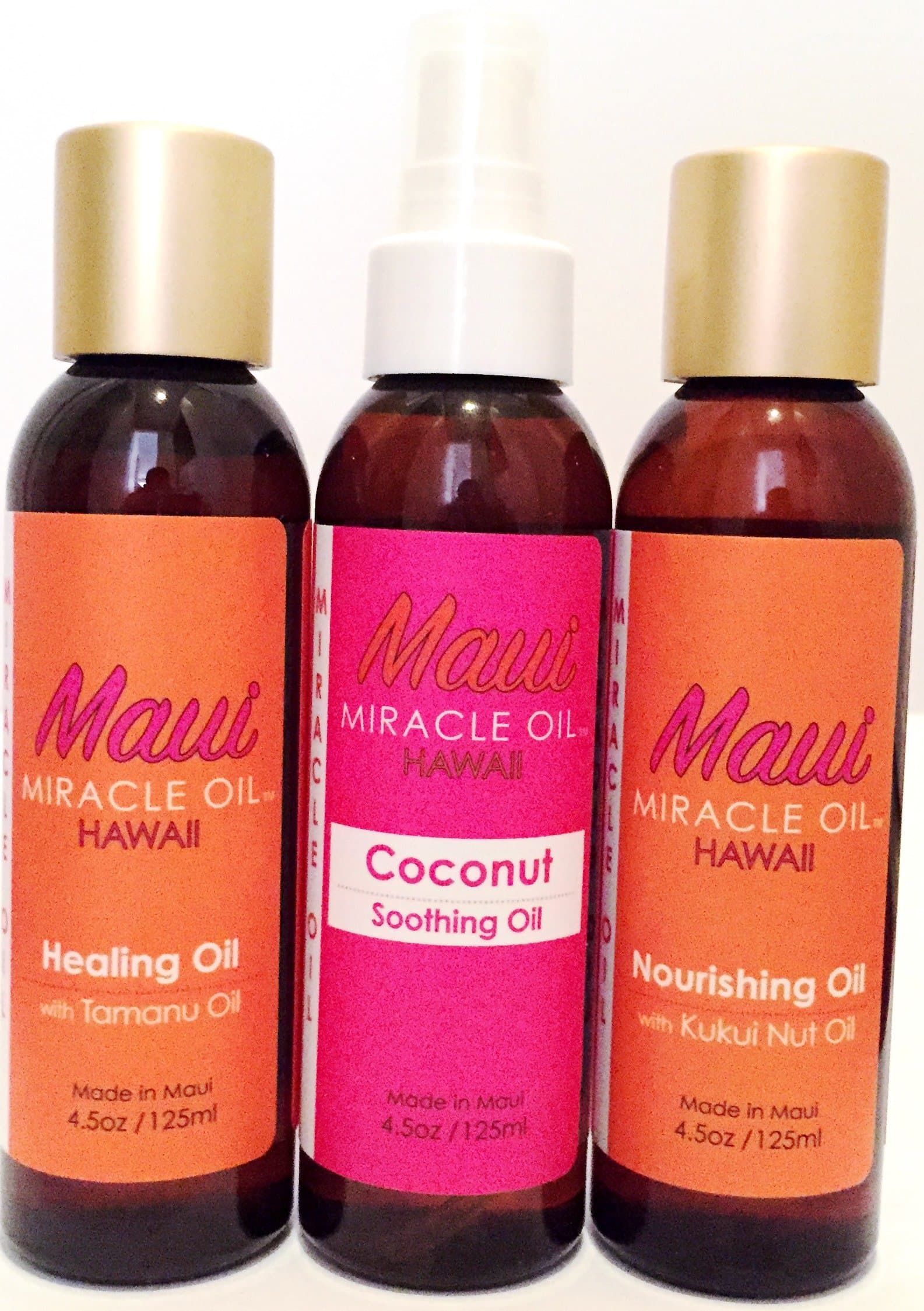 3-Pack - Organic Coconut Oil, Kukui Nut Oil, Tamamu Nut Oil - Skin & Nail Soothing, Nourishing & Healing Oil Kit