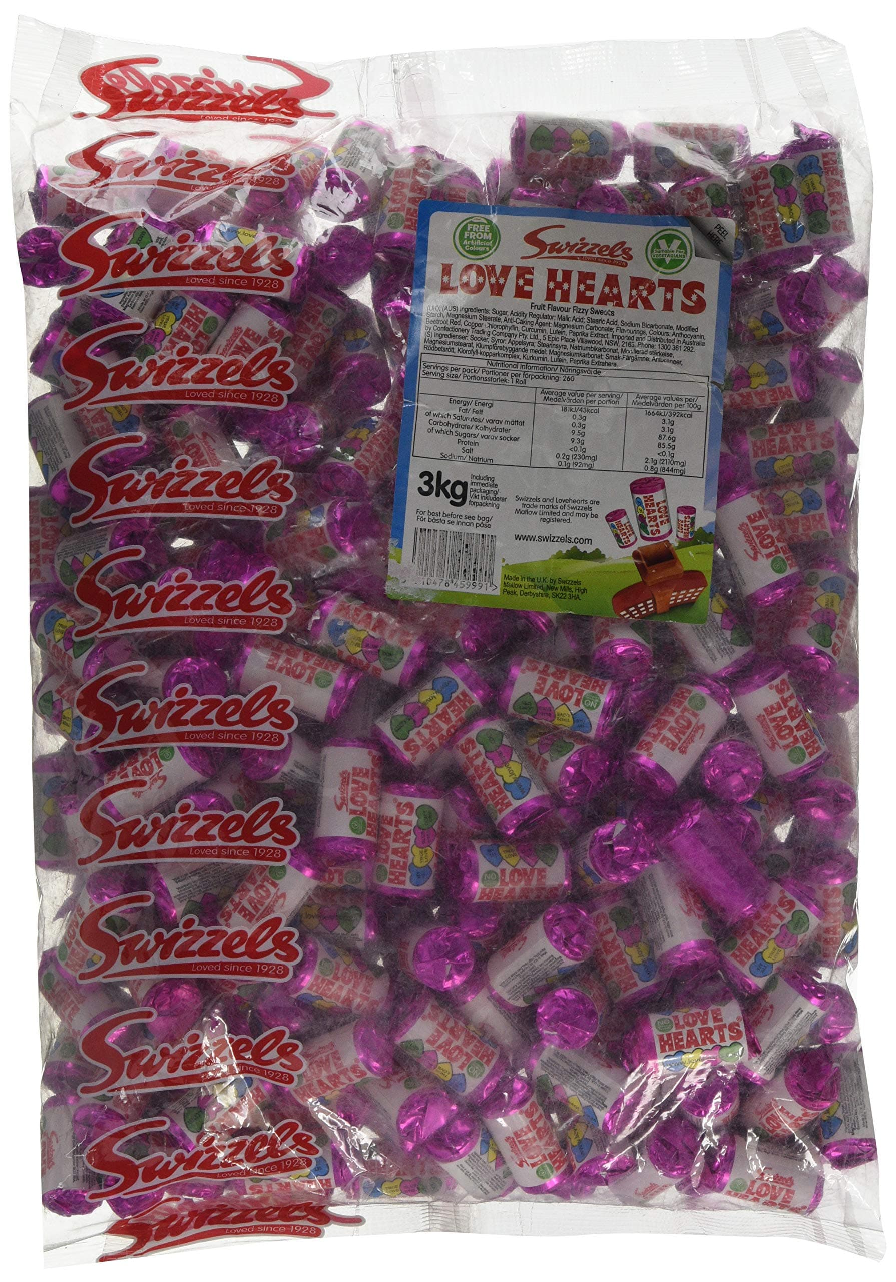 British Swizzels Love Hearts Mini Roll Candy: 3kg Bag, (Approx 300 Rolls) by Love Hearts