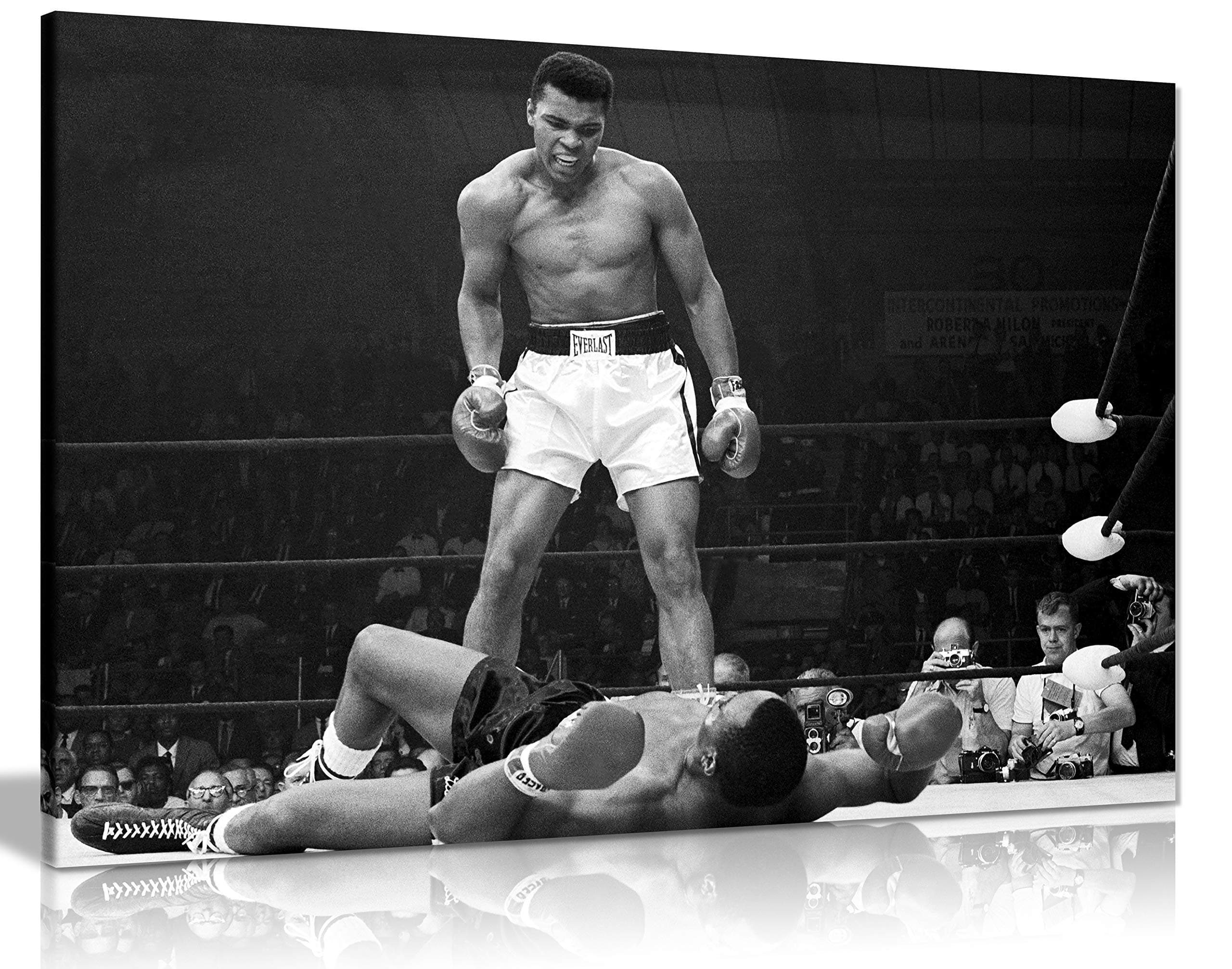 Panther Print, Canvas Wall Art in Black & White, Beautiful Living Room Ali Framed Picture, Quality Boxing Pictures for Walls, Muhammad Ali Knock Out Artwork, Prints for Special Occasions (76x51cm)
